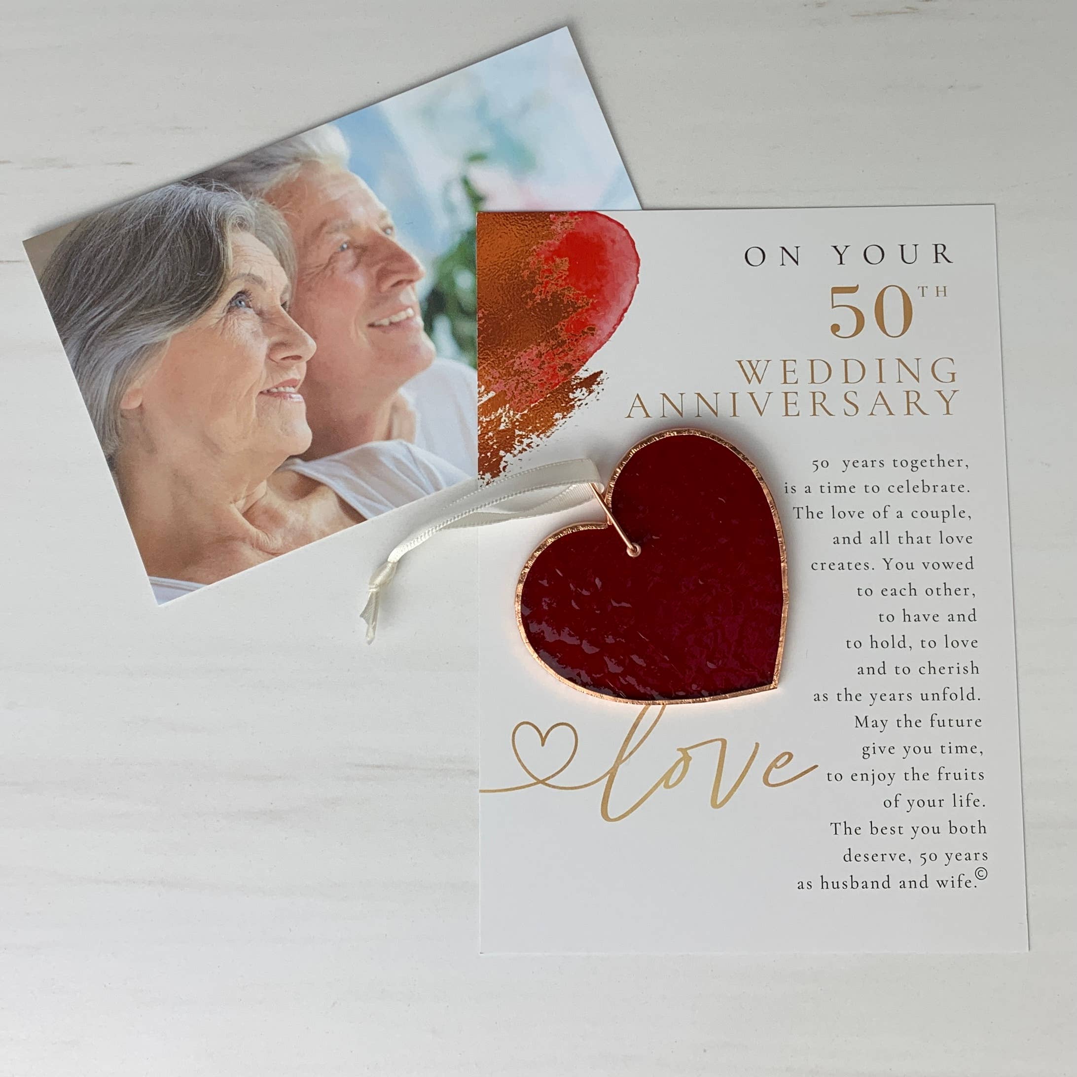 50th Wedding Anniversary Gift USA Handmade Glass Heart 7731