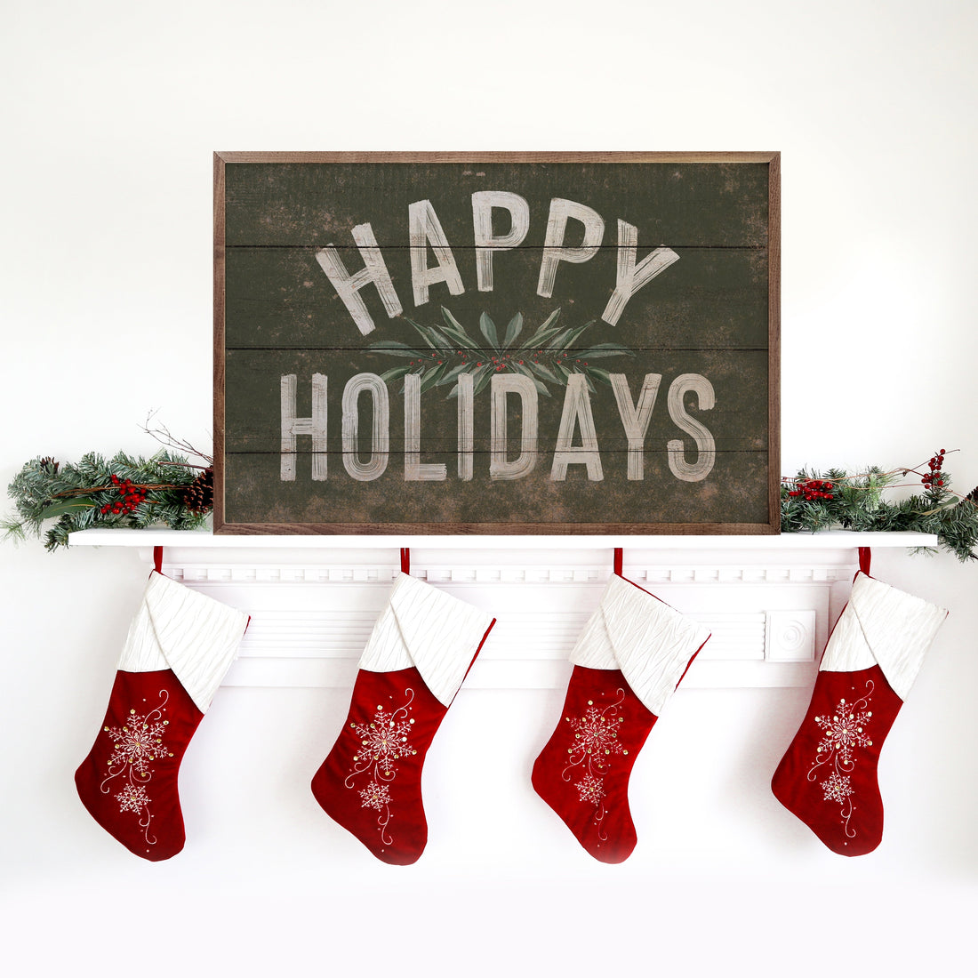 Happy Holidays Greenery Green