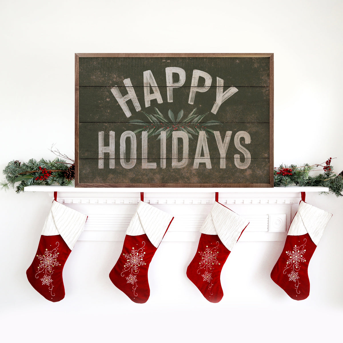 Happy Holidays Greenery Green