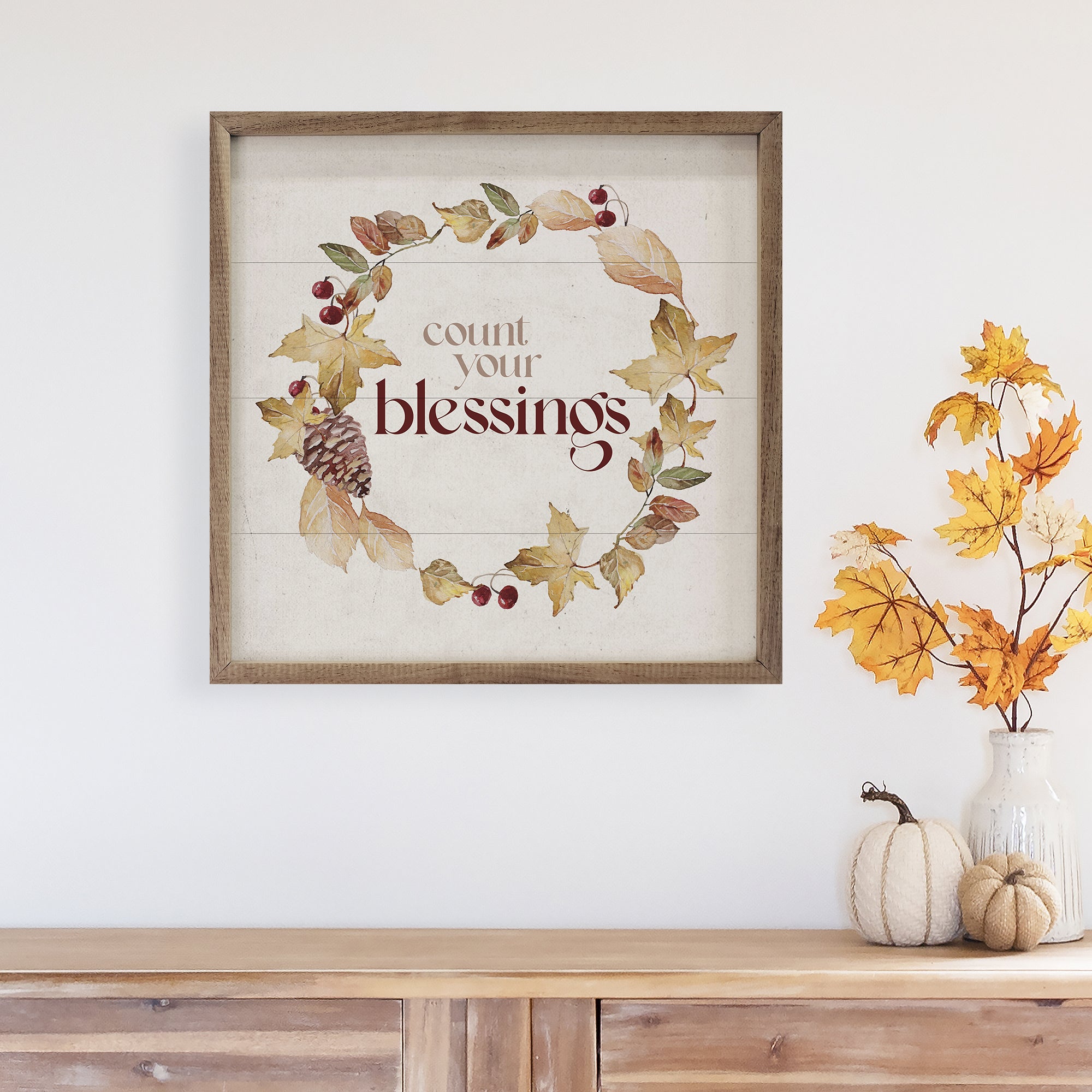 Count Your Blessings Autumn Wreath White