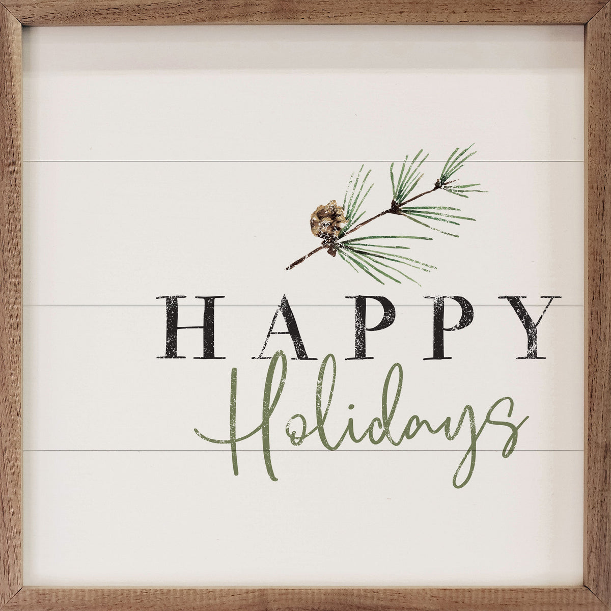 Happy Holidays Pine Branch White
