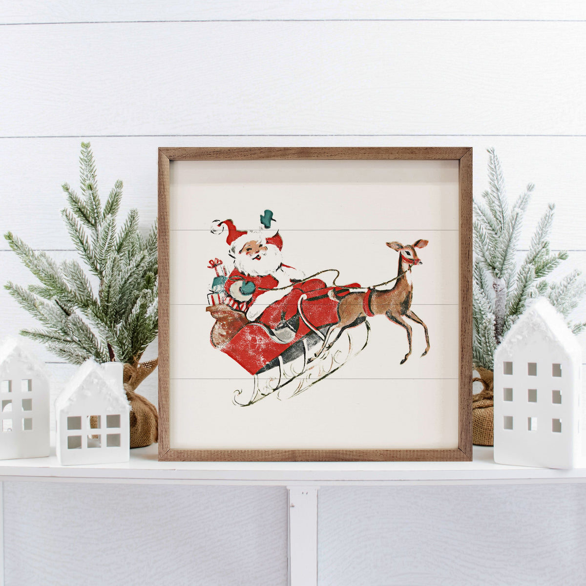 Santa And Reindeer Retro