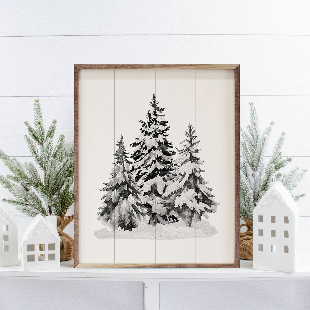 Grayscale Snowy Pines II