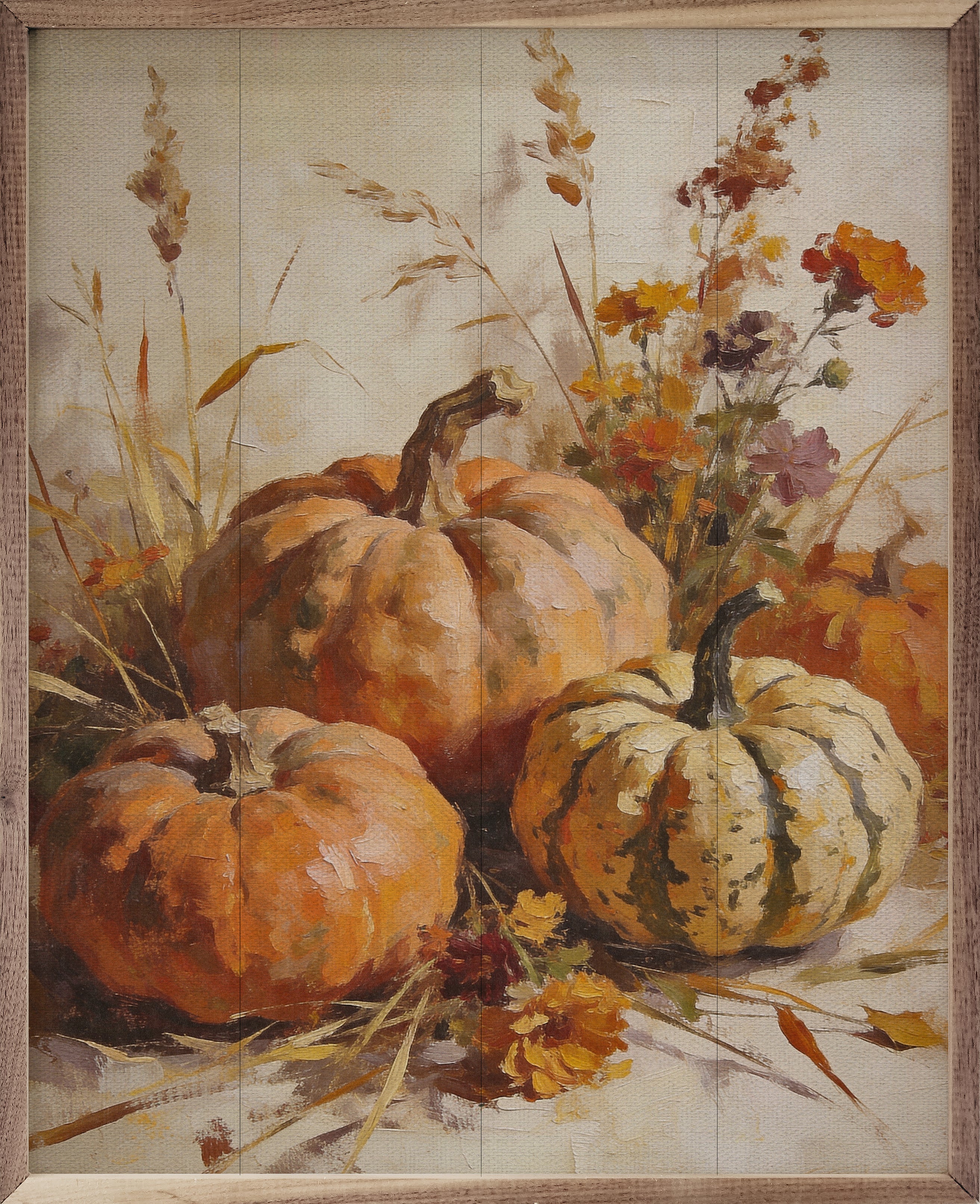 Harvest Pumpkins With Autumn Grasses