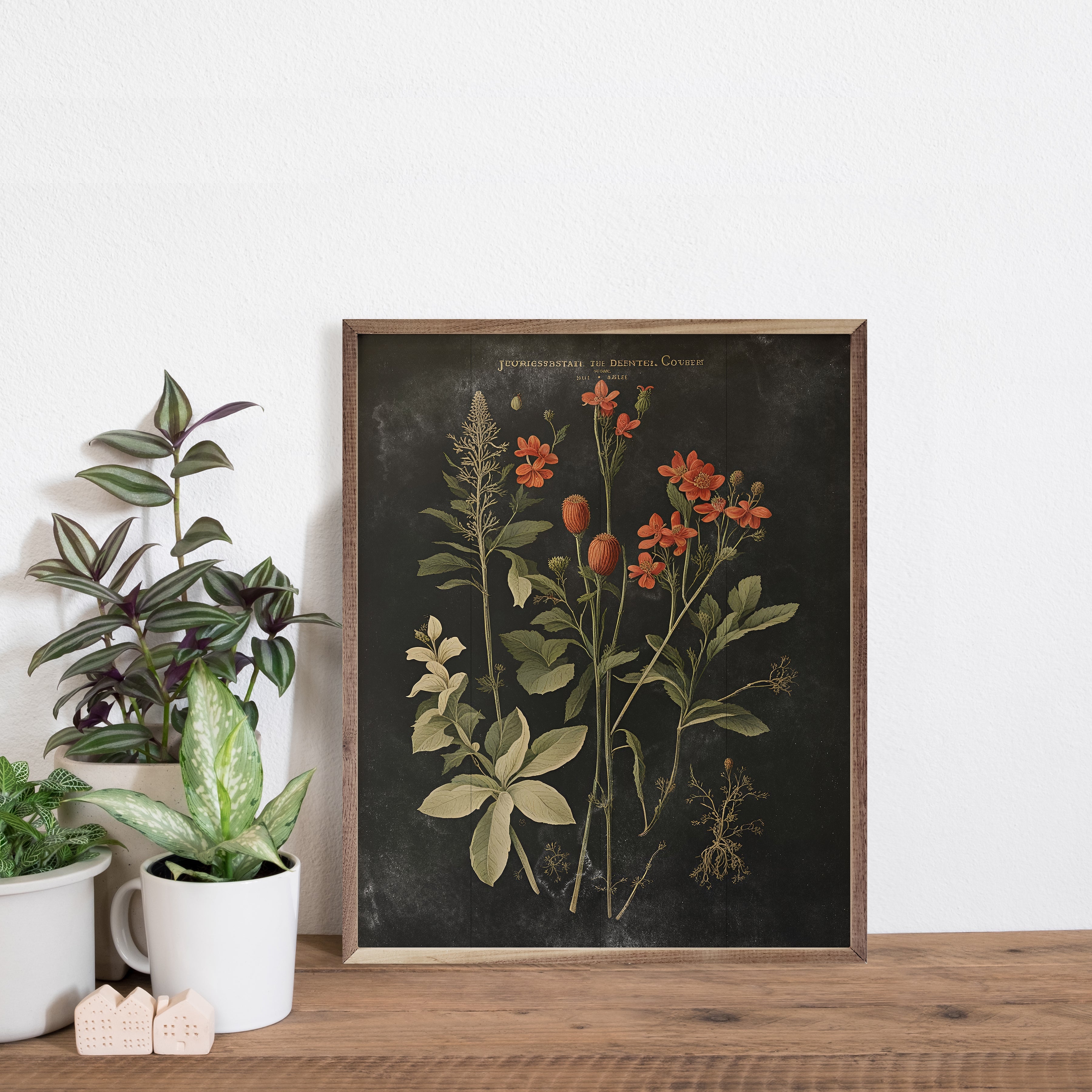 Vintage Orange Floral Print Black