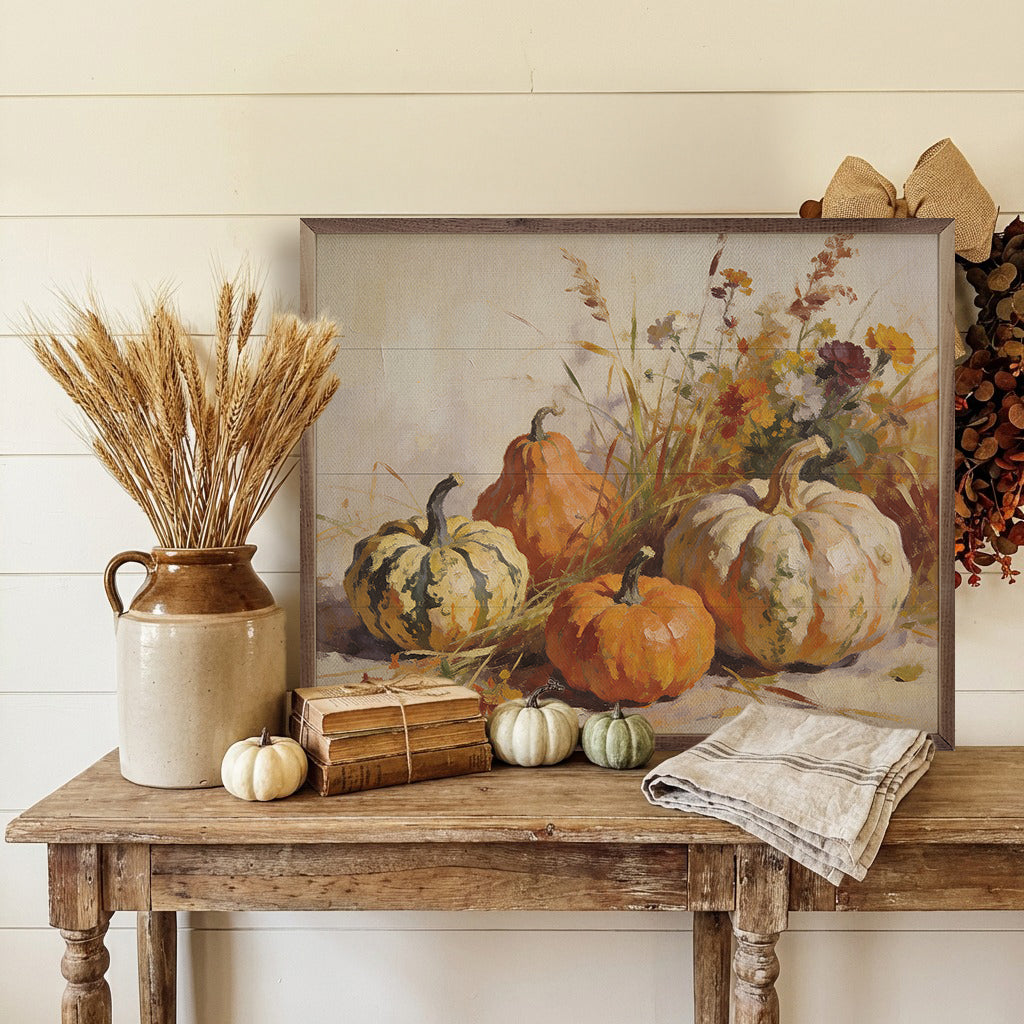 Pumpkins With Oak Leaves And Acorns