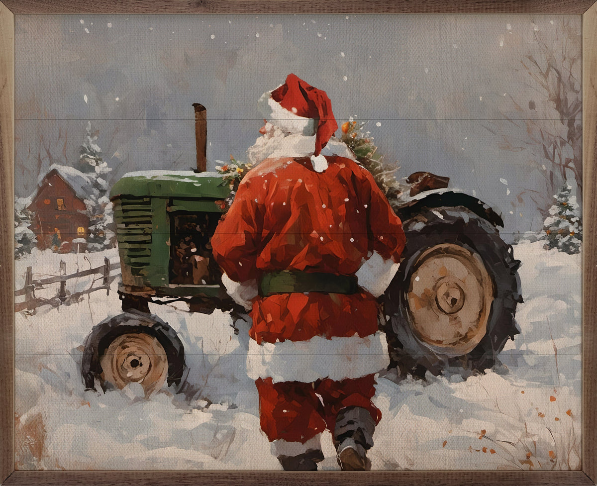Santa With Green Tractor