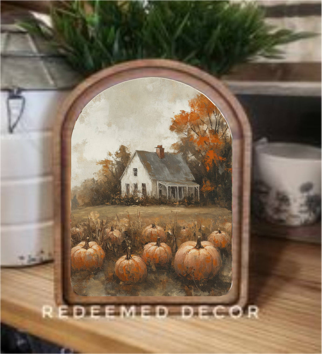 Arch Top Pumpkin Farmhouse Framed Art : 6x8"
