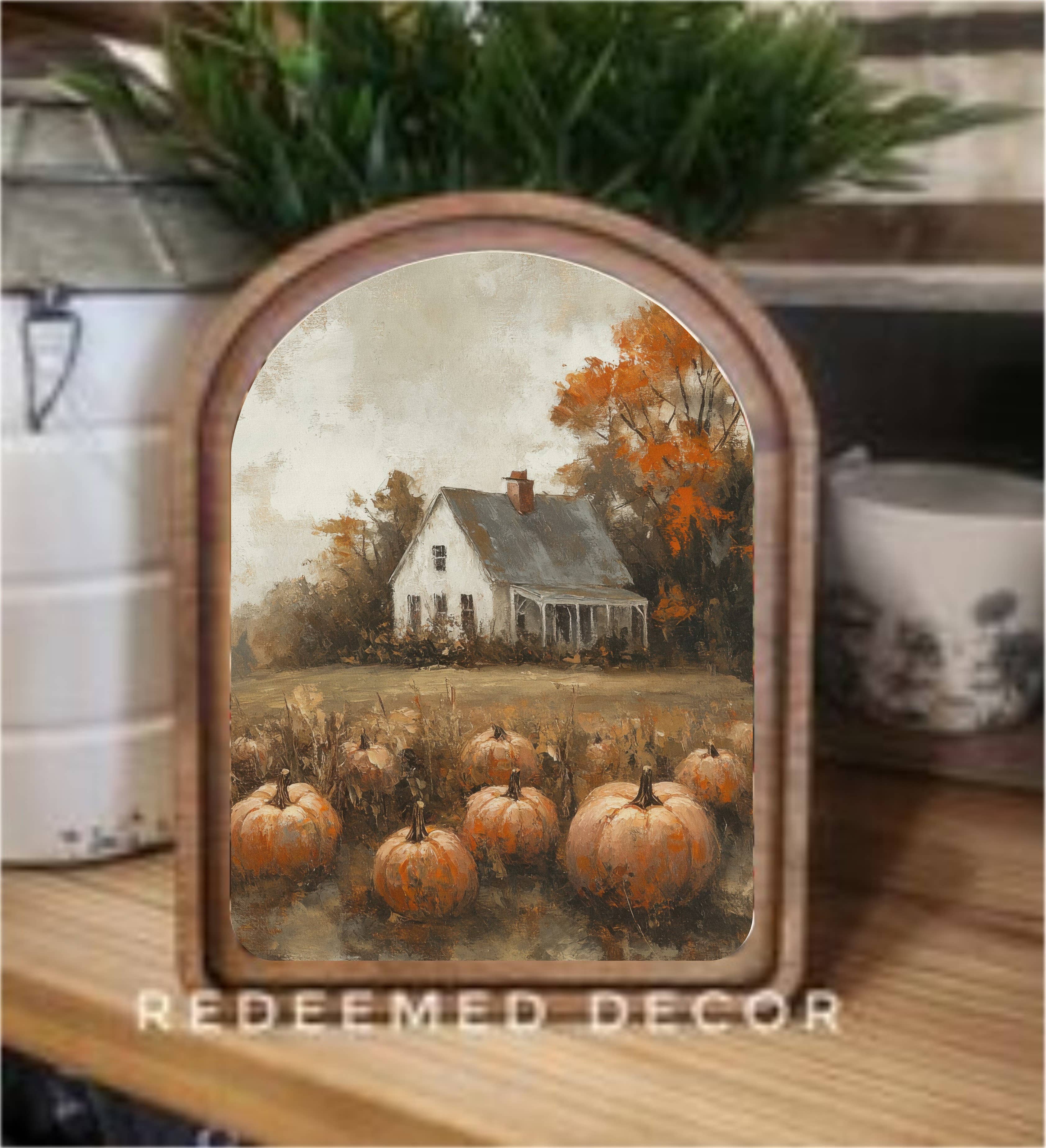 Arch Top Pumpkin Farmhouse Framed Art : 6x8"