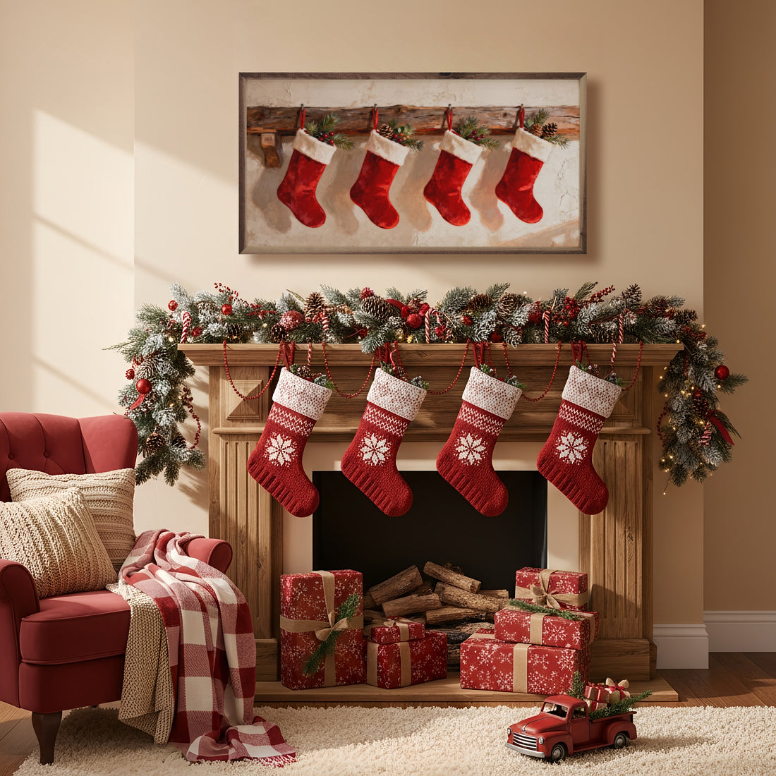 Four Red Christmas Stockings