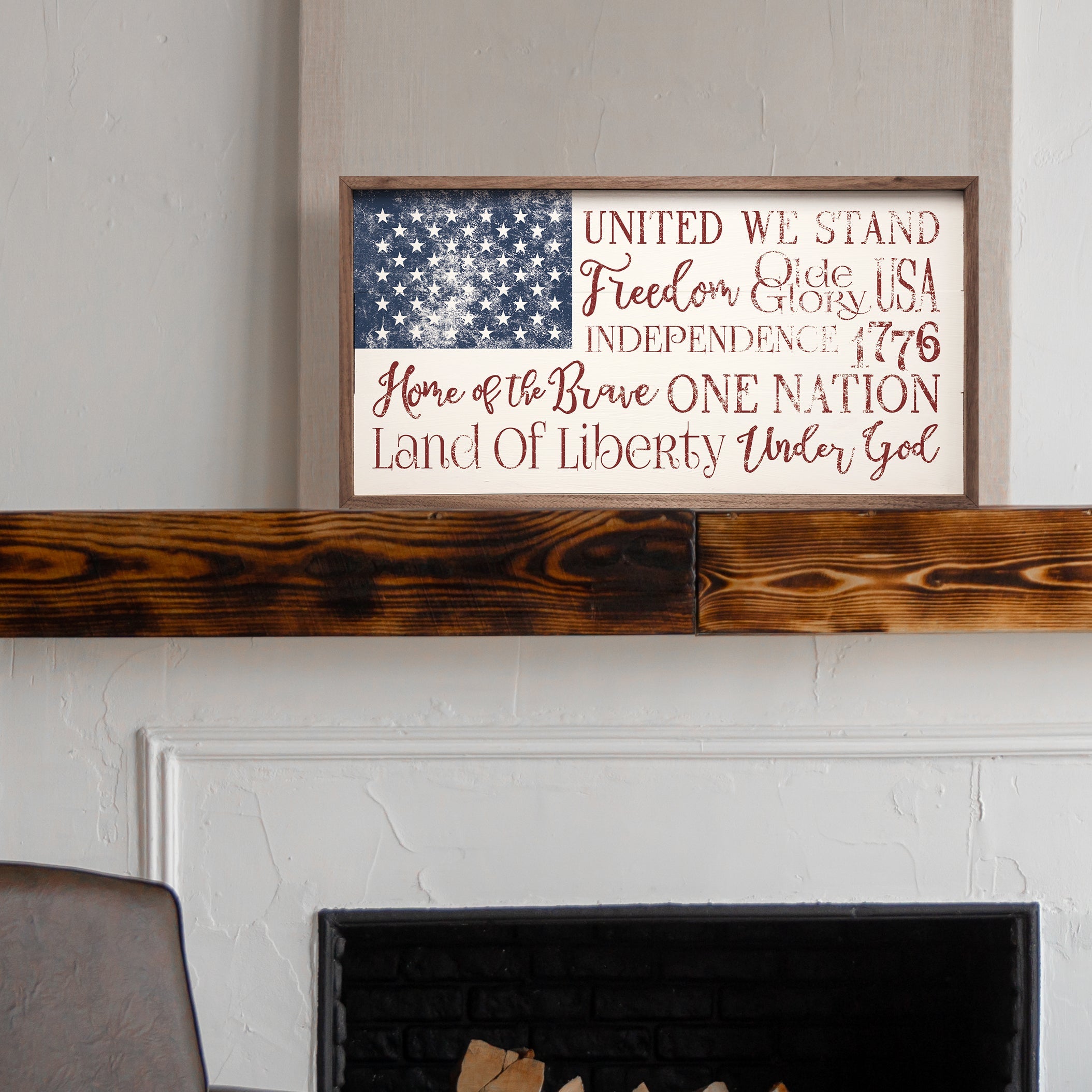 USA Flag Words White