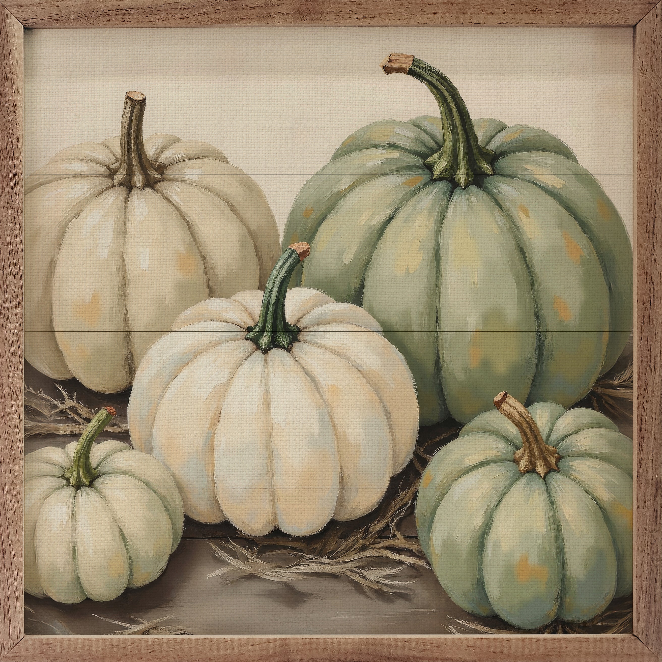 Stacked Pumpkins With Wheat