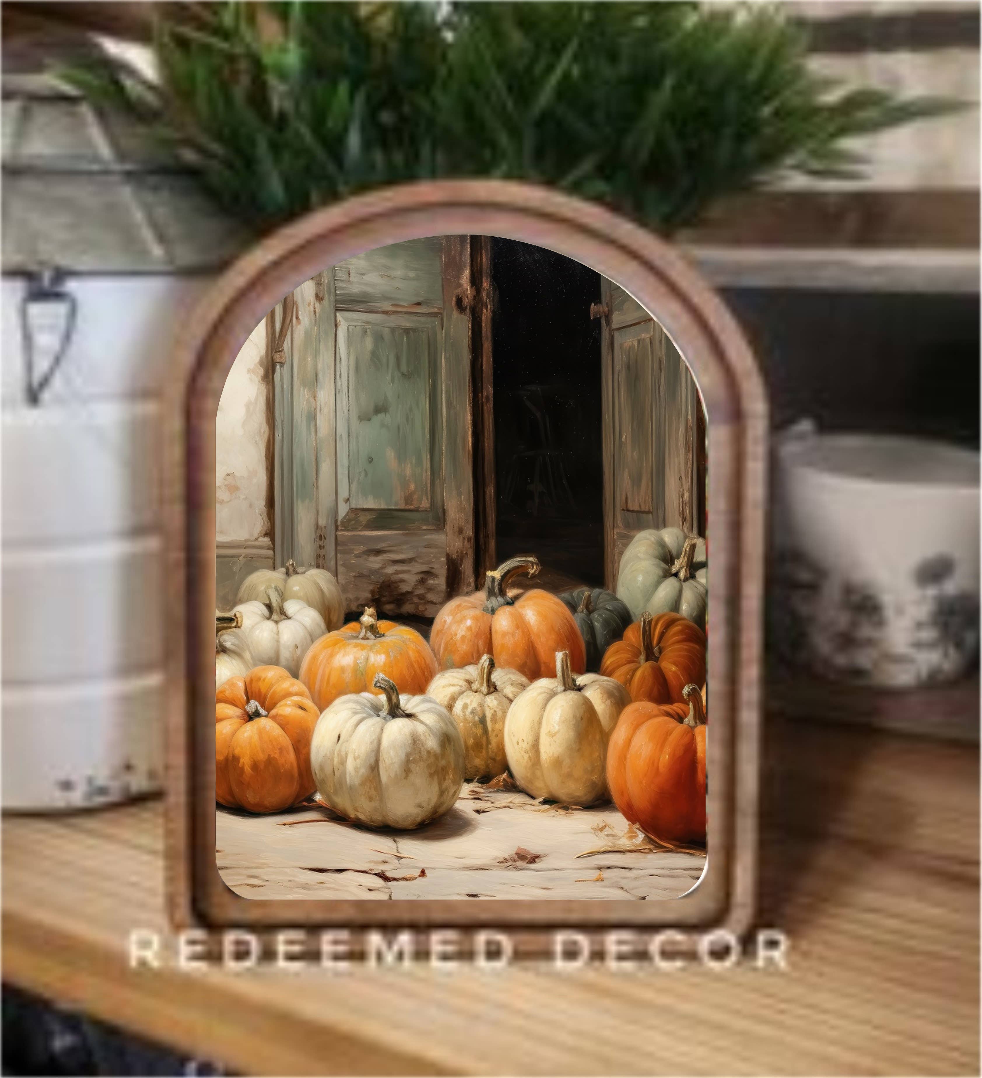 Arch Top Pumpkin Door Framed Art