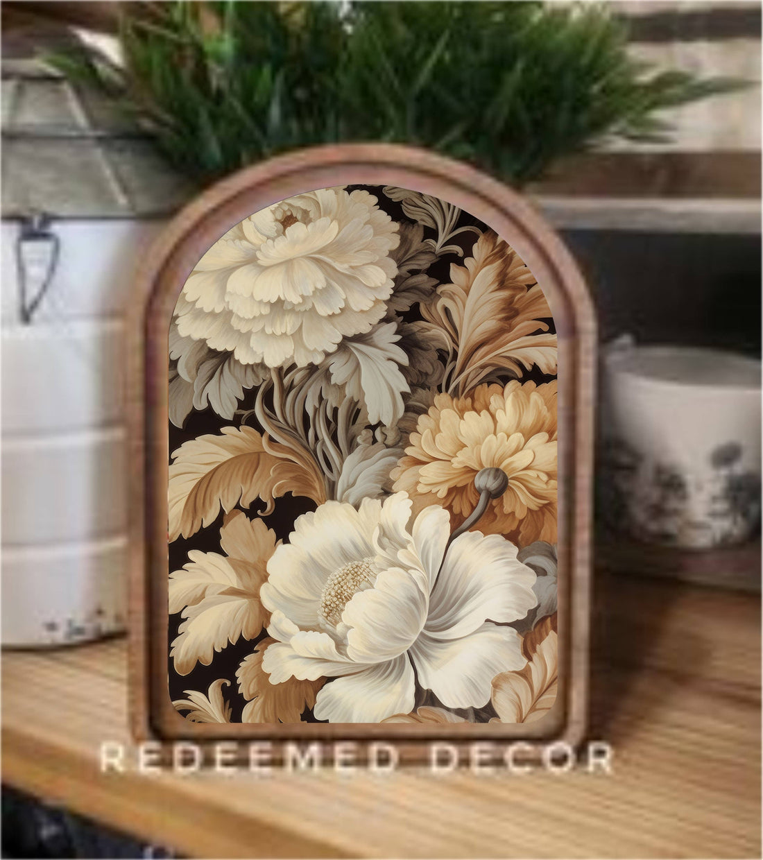 Arch Top Floral Neutral Framed Art