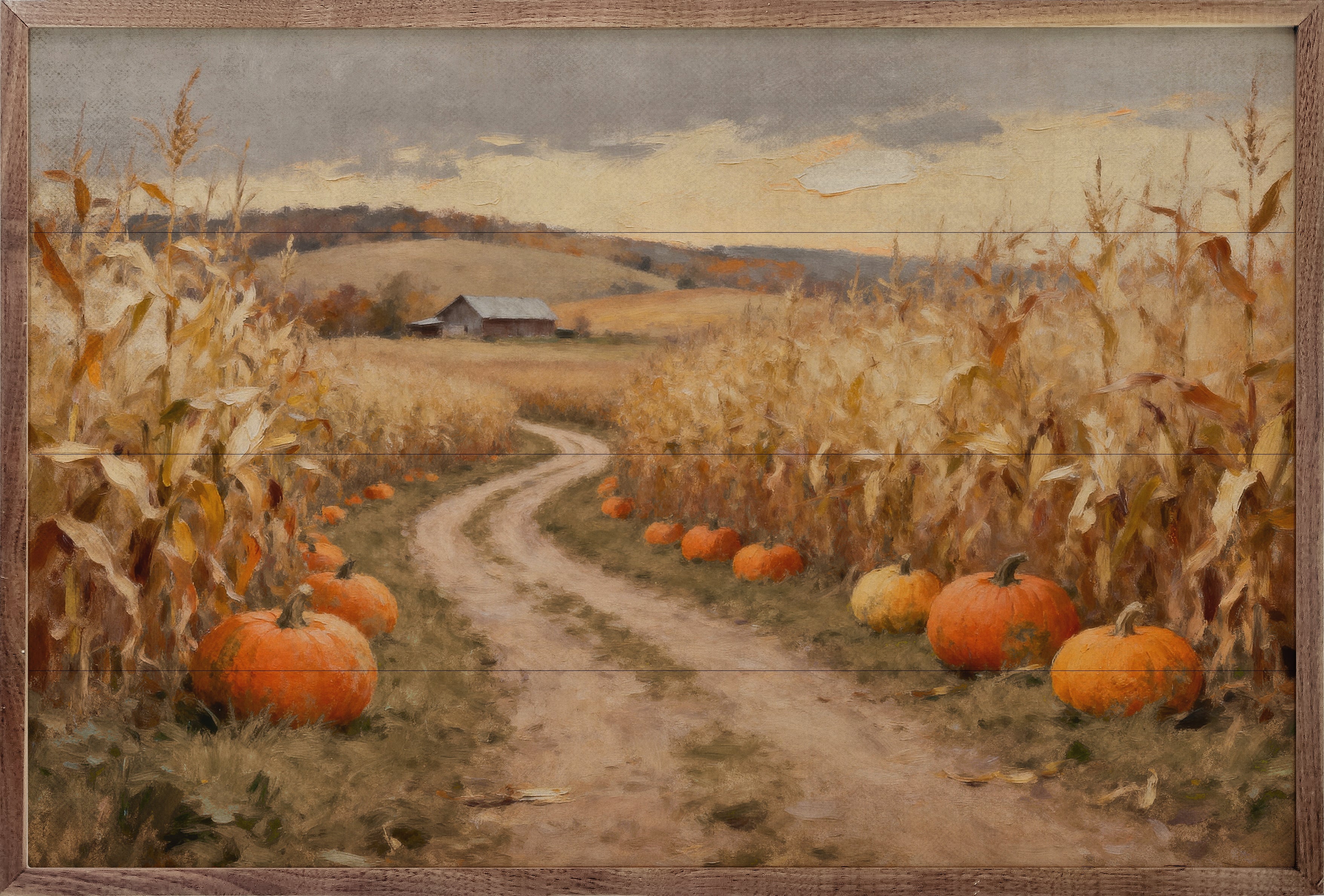 Corn Field Lane With Pumpkins