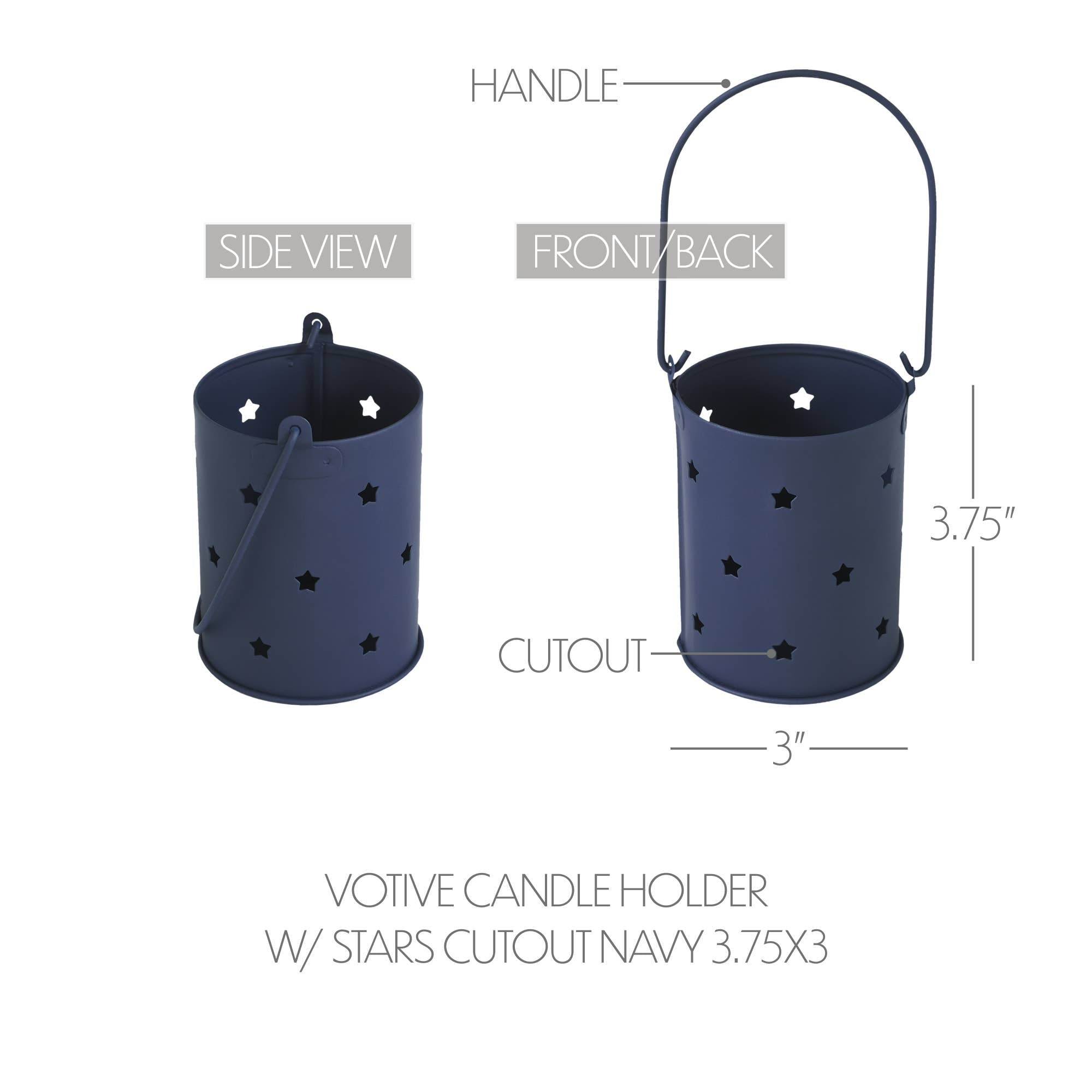 Starry Night Navy Metal Candle Holder 3.75x3x3