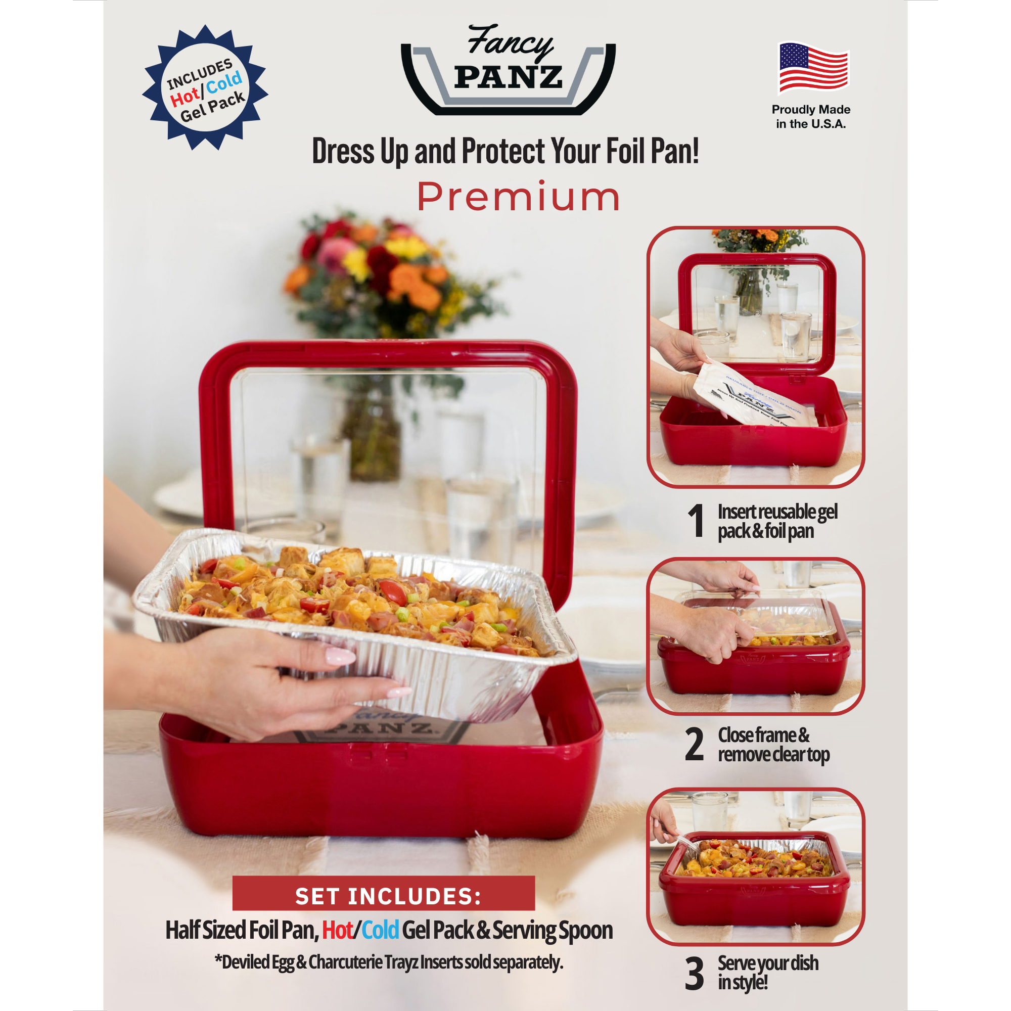 Premium Set - Pan Frame w/Lid & Hot or Cold Gel Pack -Marble