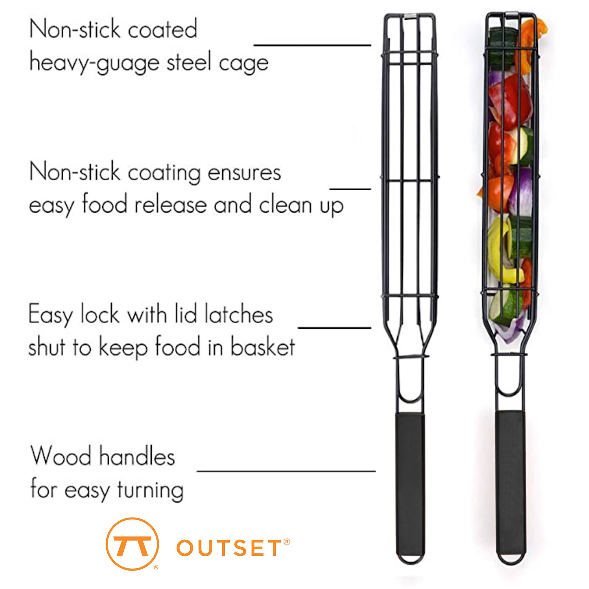 Outset Non-Stick Kabob Grill Basket, Set 4