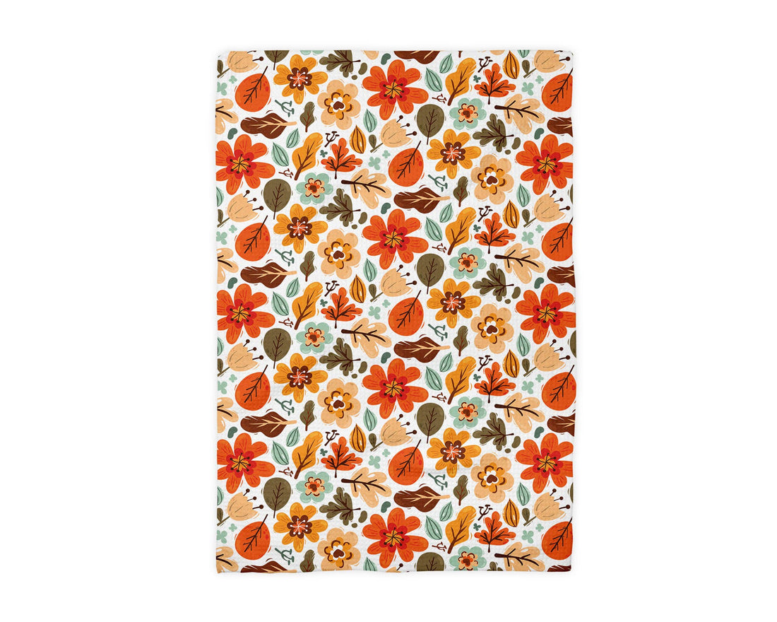 Fall Floral Waffle Weave Kitchen Towel | Autumn Flower