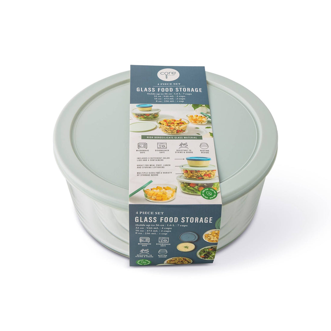 4pc Round Glass Food Storage Set - Beach House