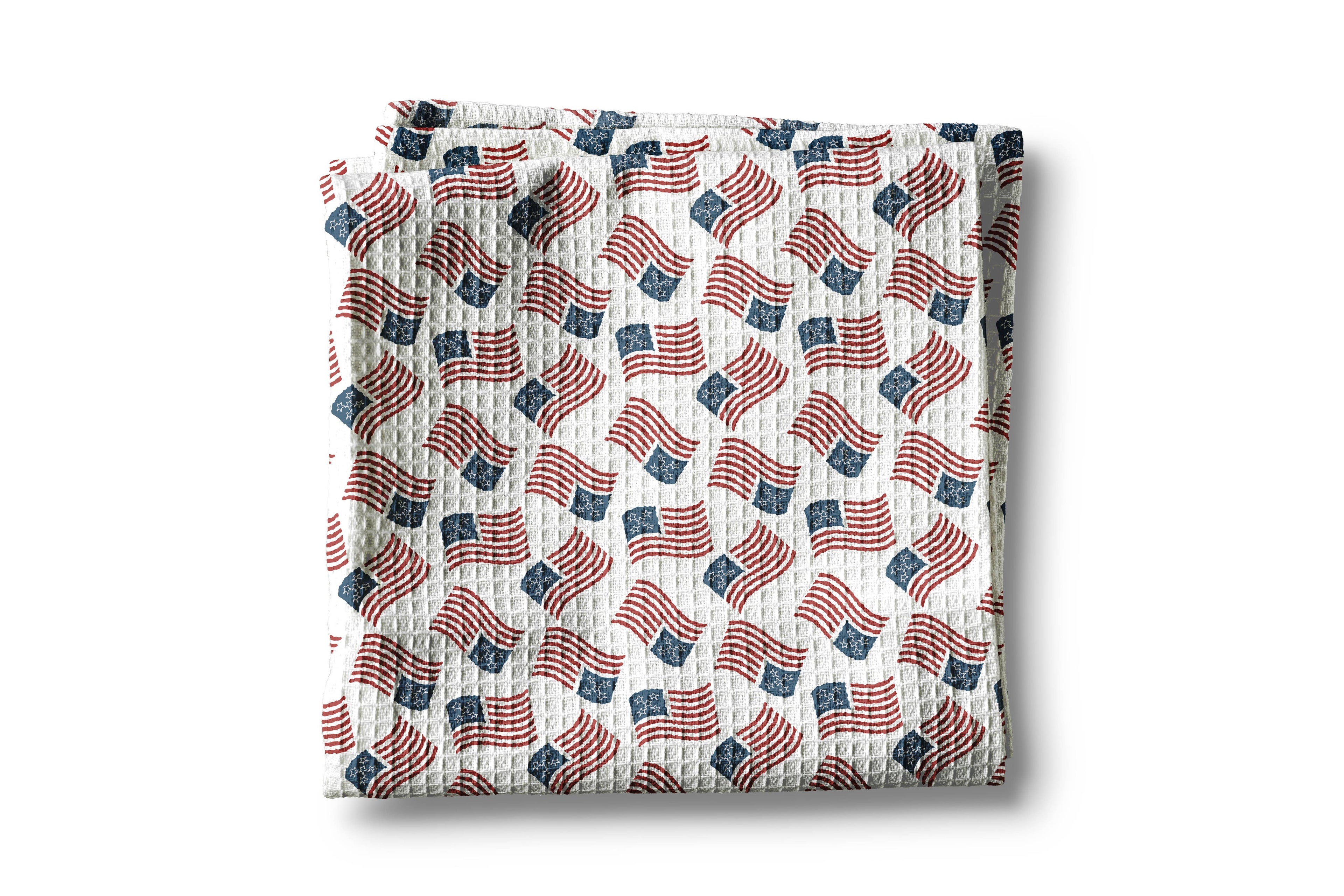 4th July Patriotic Red White Blue Flag Kitchen Towel Waffle