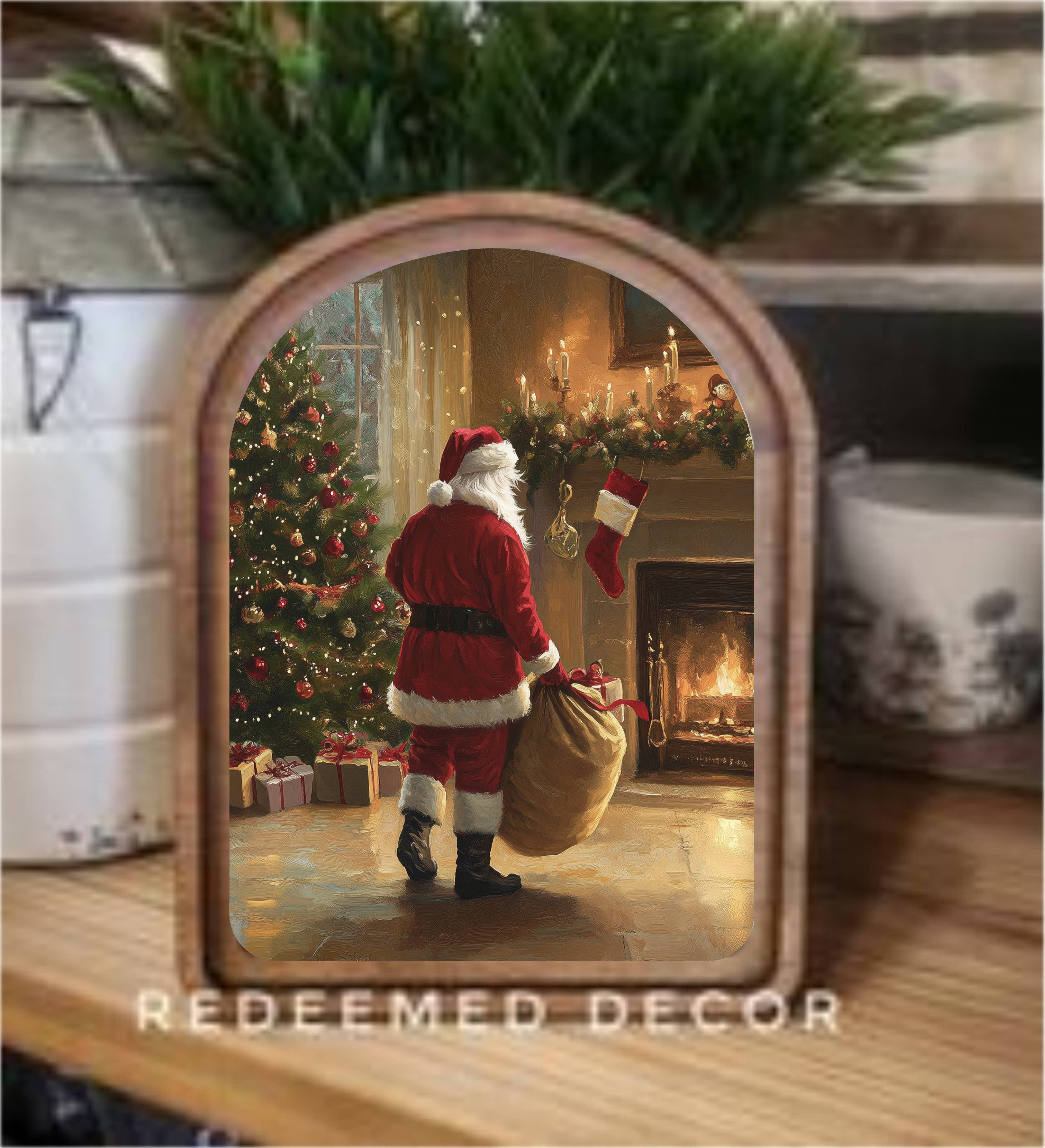 Arch Top Fireplace Santa Framed Art