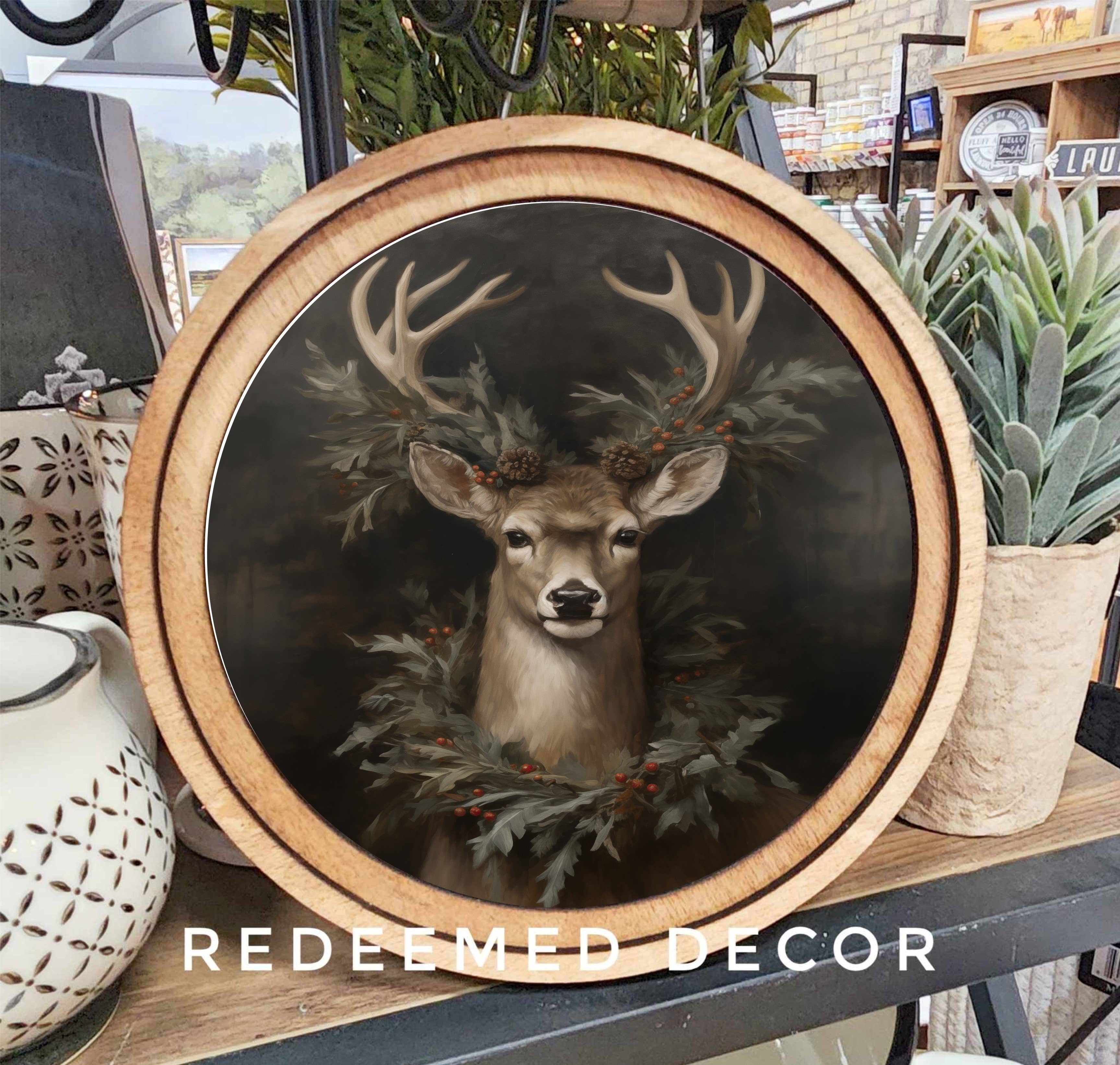 8" Round Wreath Deer Art