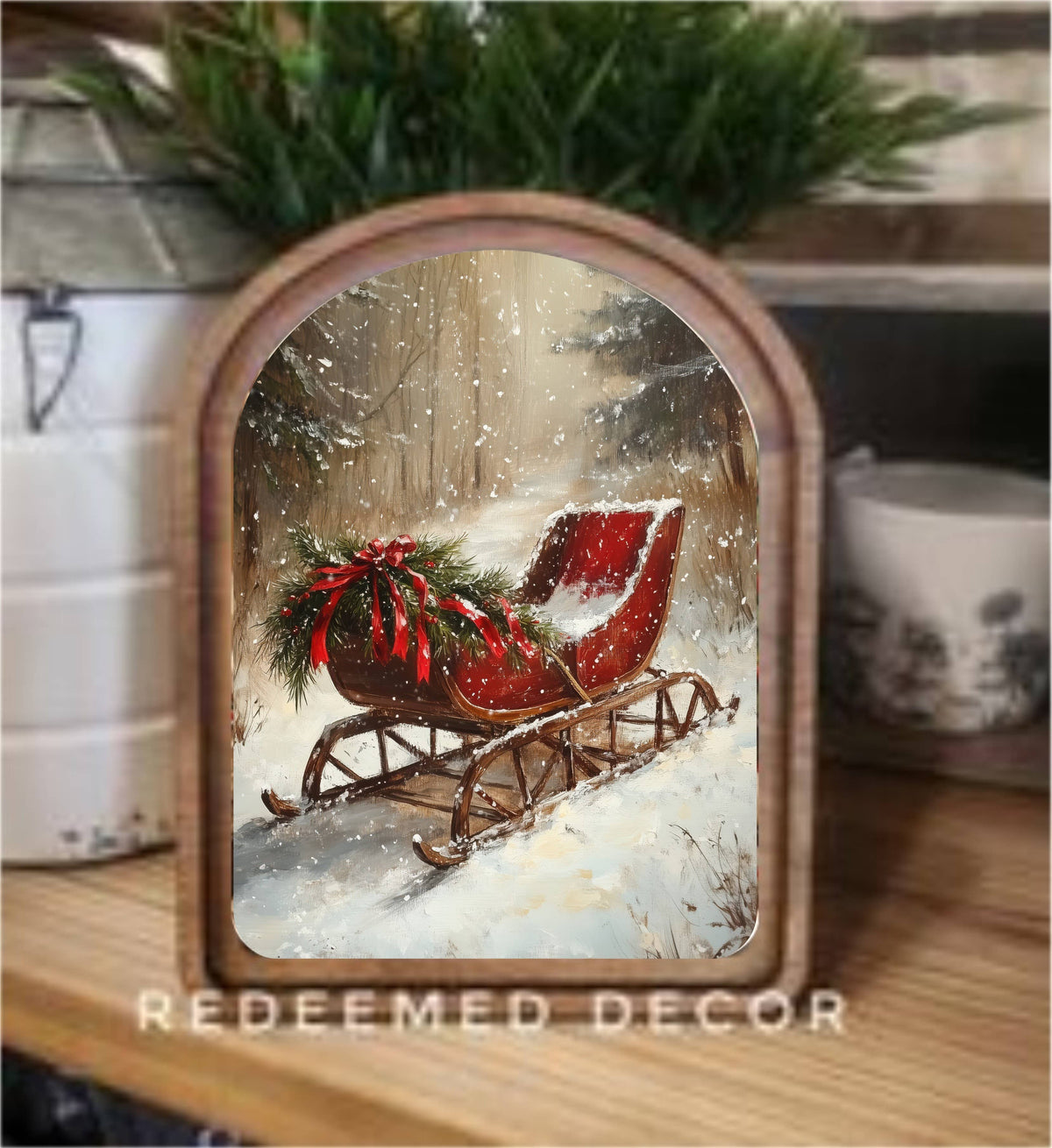 Arch Top Vintage Sleigh Framed Art