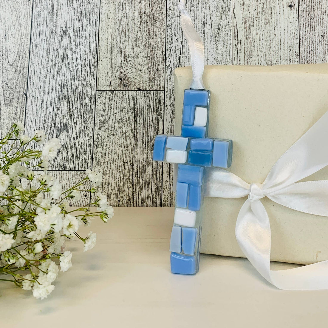 New Baby Boy Gift USA Handmade Mosaic Glass Cross
