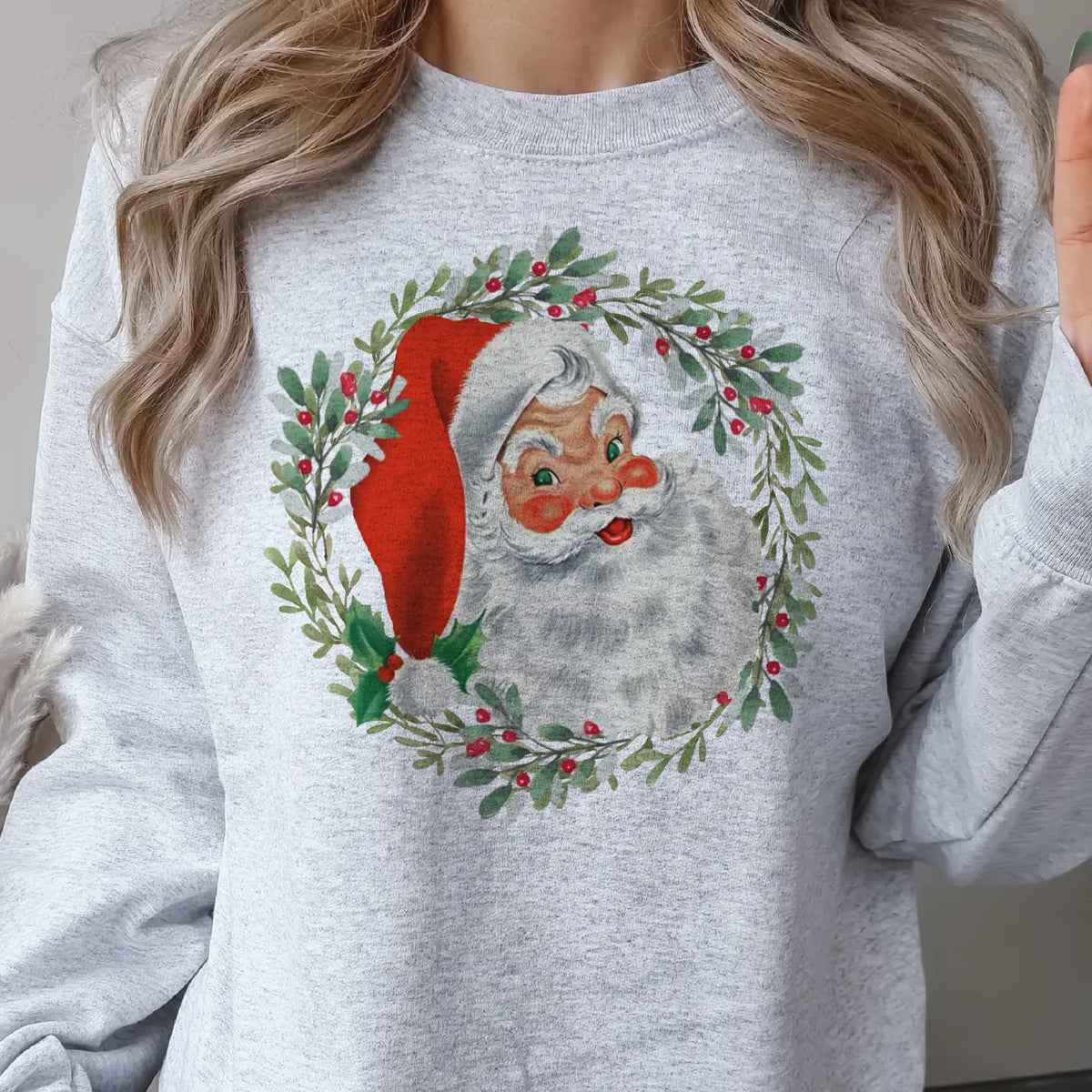 Vintage Santa & Wreath Crewneck