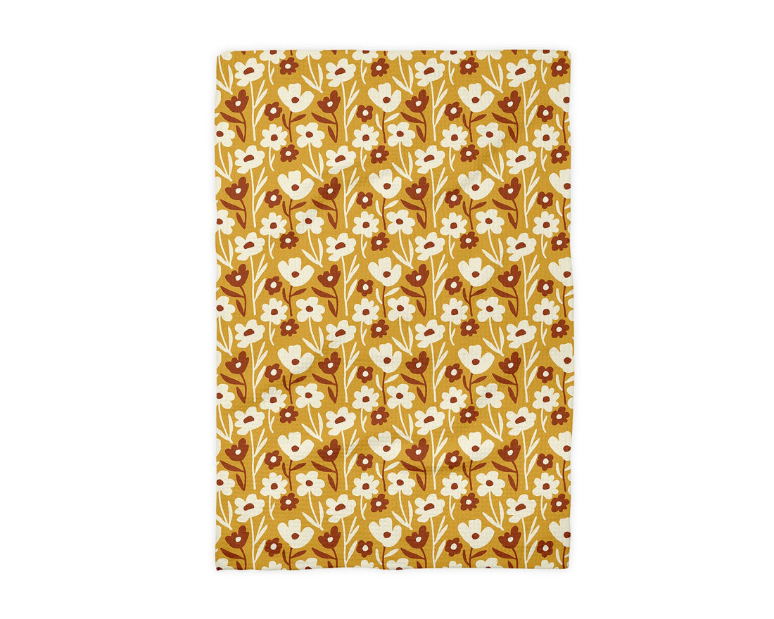 Boho Fall Floral Waffle Weave Kitchen Towel Autumn Daisy
