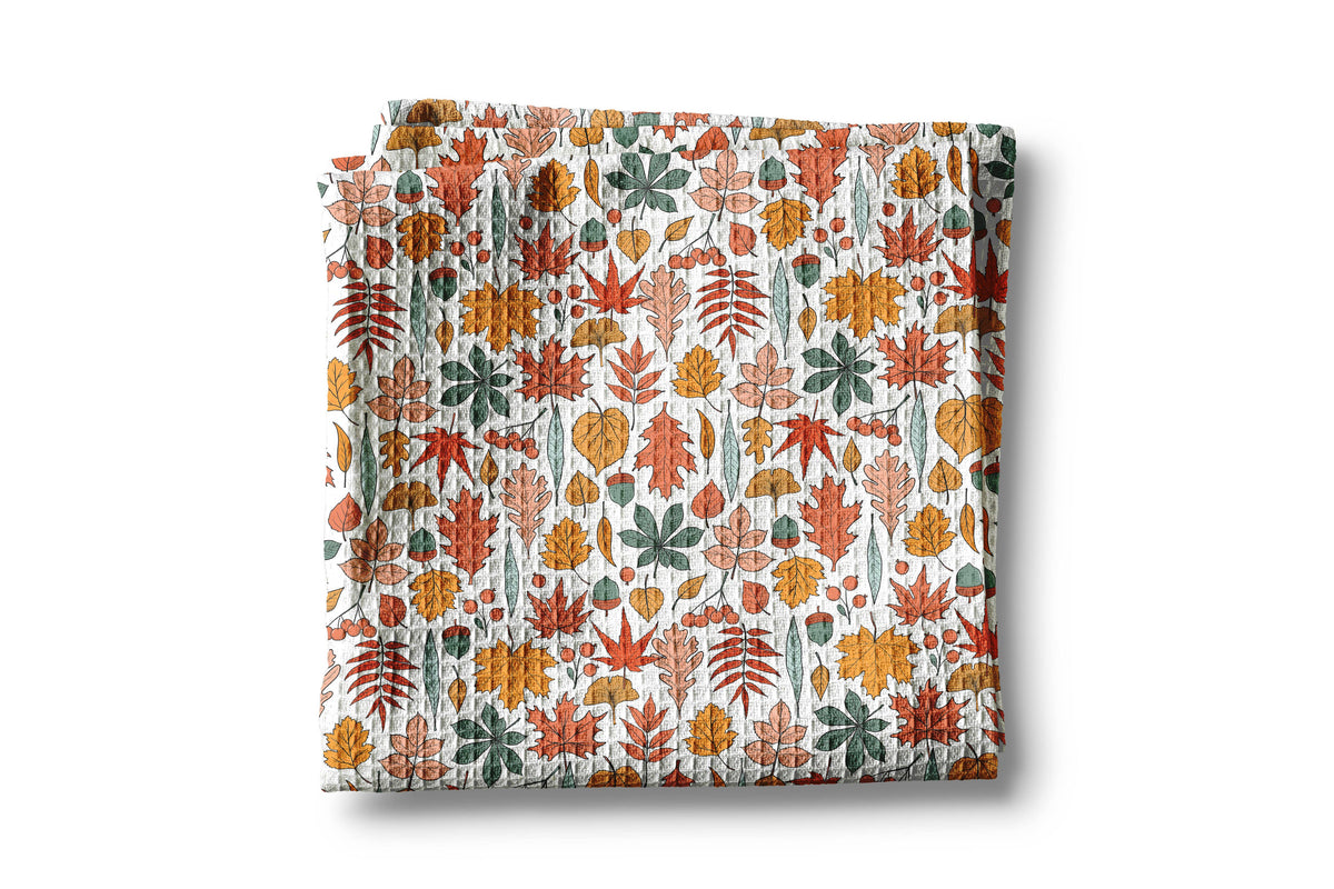 Autumn Leaves Foliage Fall Acorn Retro Kitchen Towel Waffle