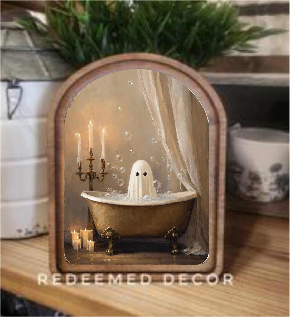 Arch Top Ghost In Tub Framed Art