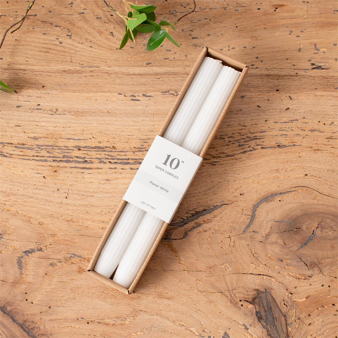 Plaster White Ribbed Taper Candle