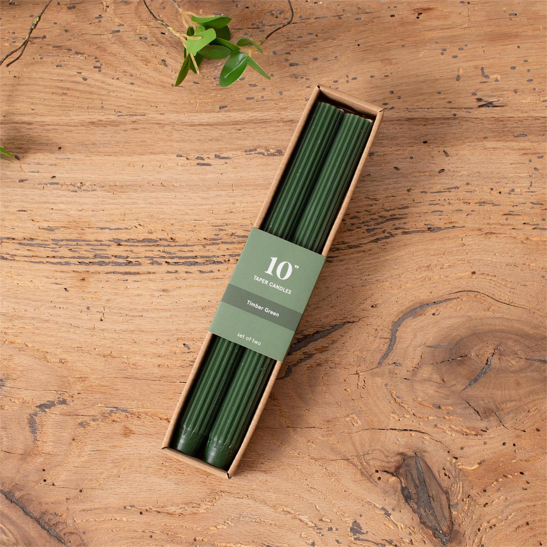 Timber Green Ribbed Taper Candle