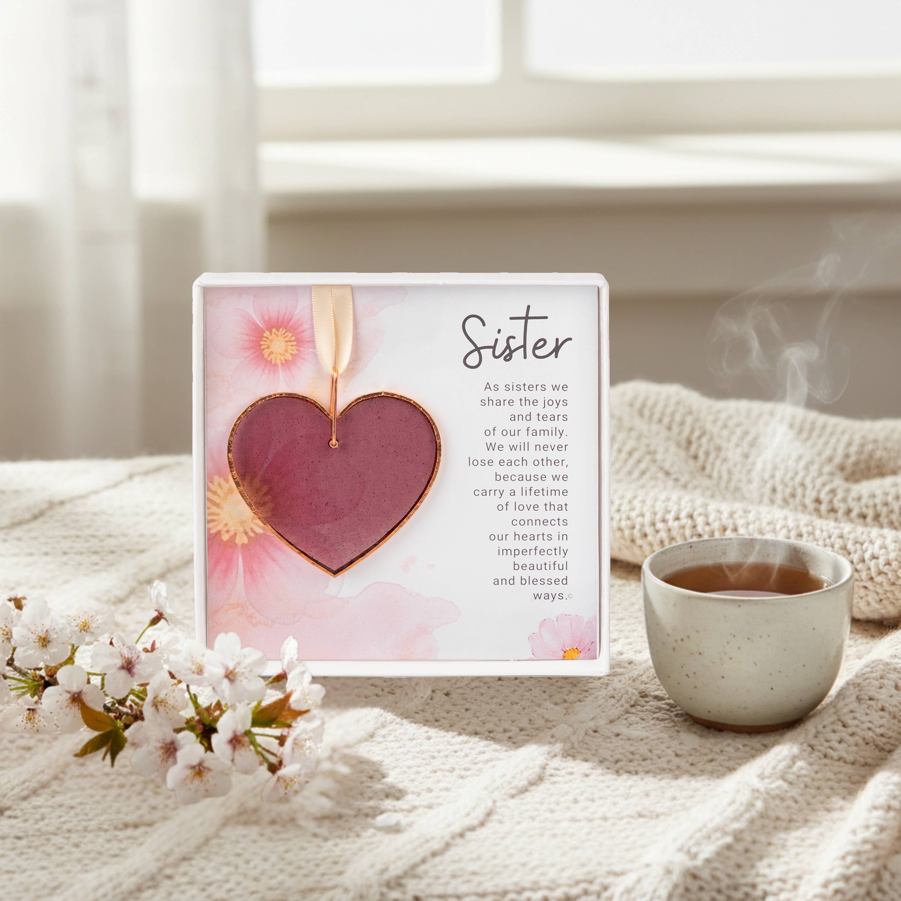Sister Keepsake Gift – Handmade Stained Glass Heart 40468