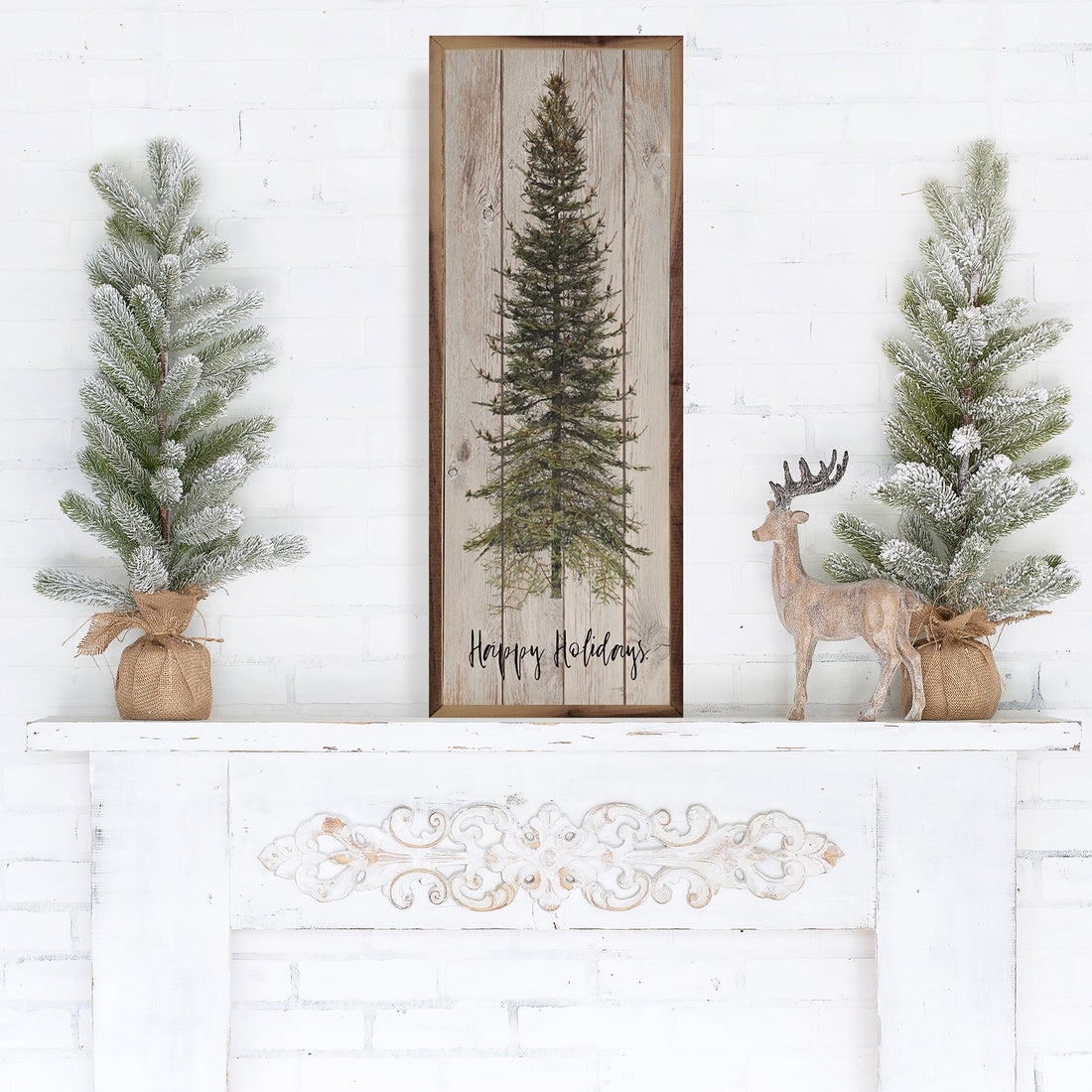 Happy Holidays Skinny Tree Whitewash