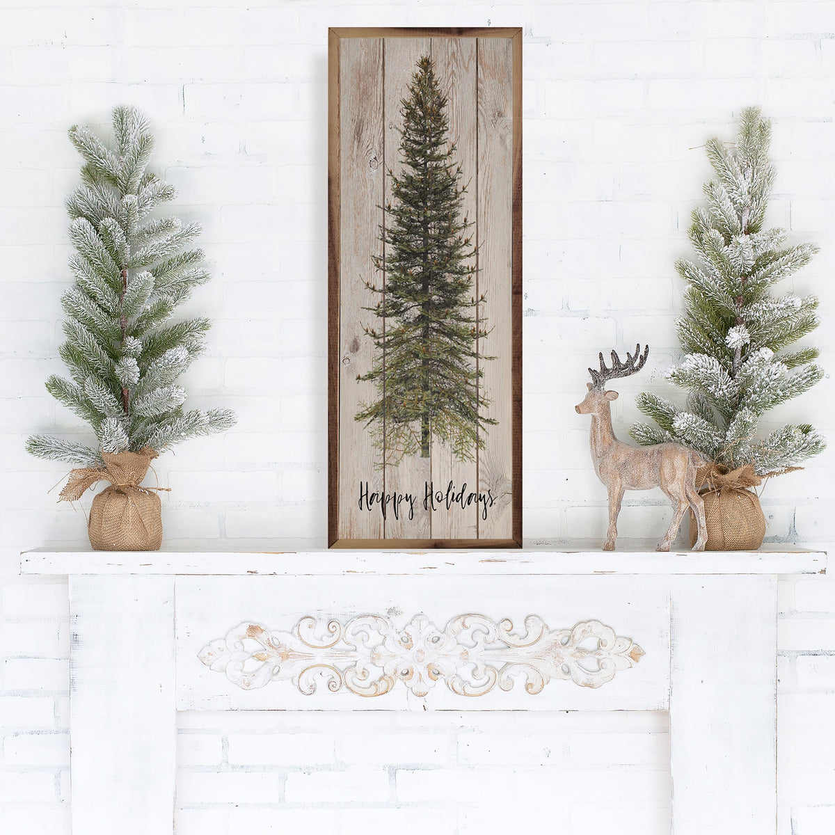 Happy Holidays Skinny Tree Whitewash