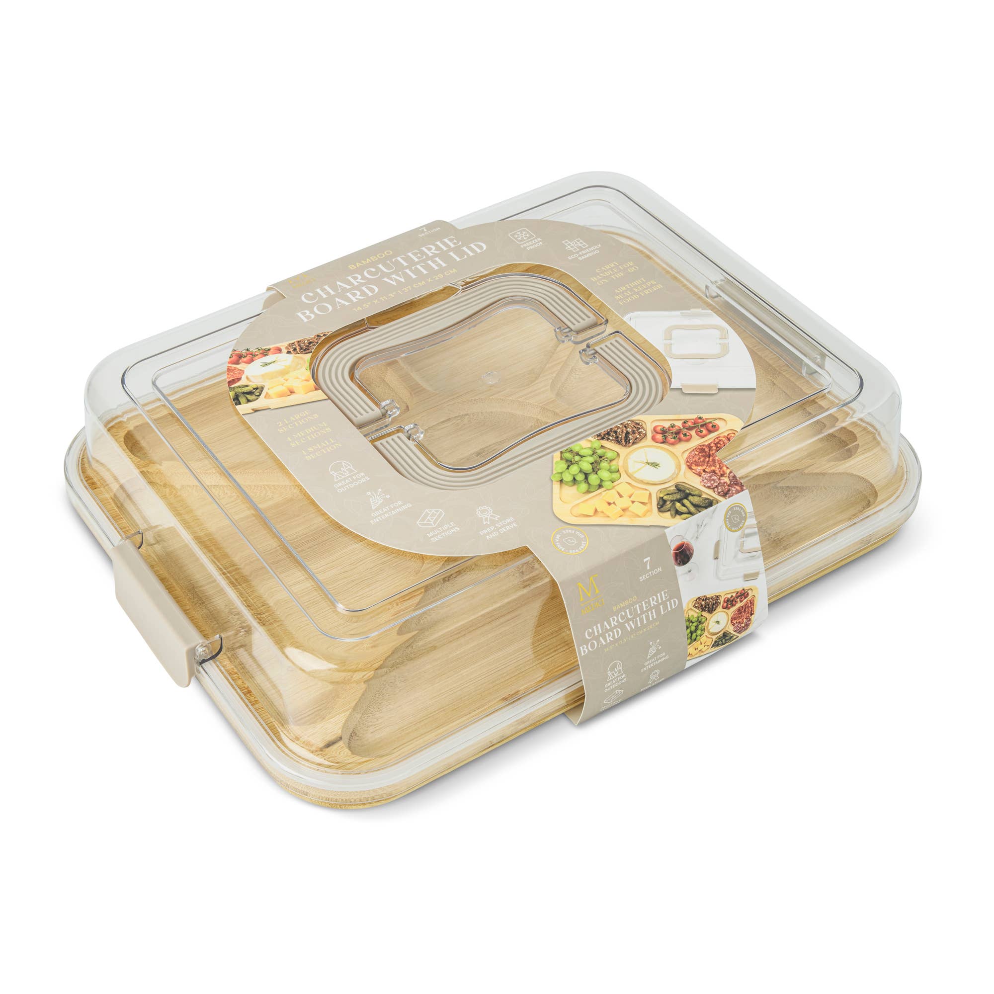 7 Section Rectangle Wood Charcuterie Storage - Taupe Latte