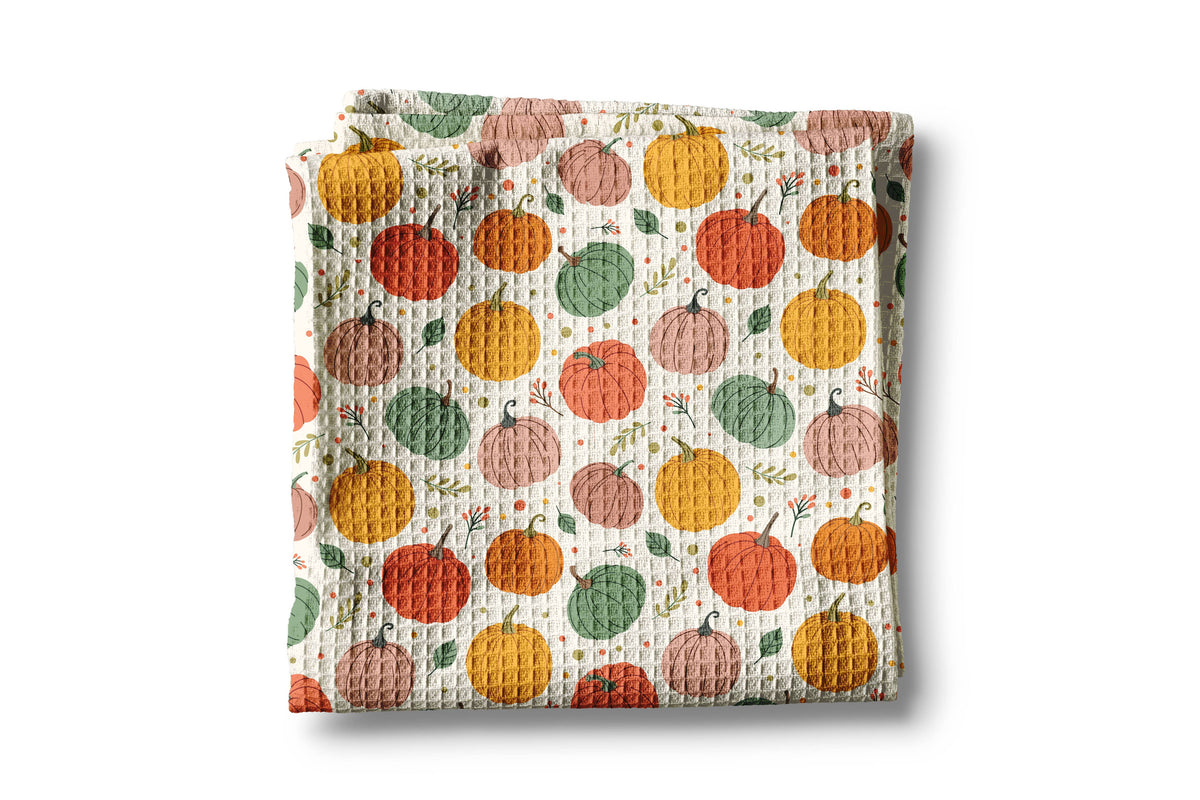 Pumpkin Fall Botanical Floral Autumn Kitchen Towel Waffle