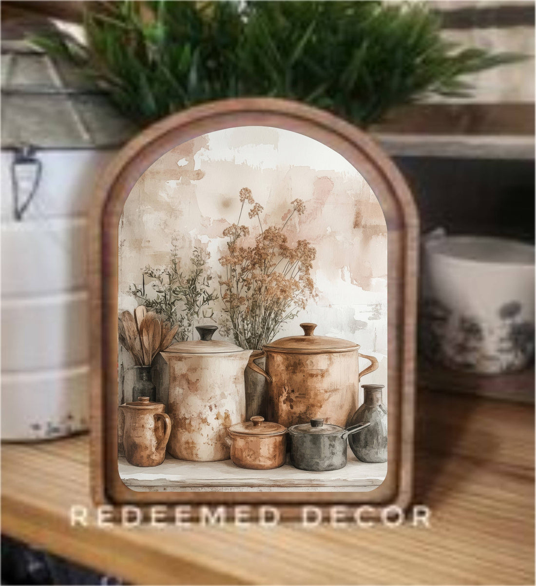 Arch Top Copper Pots Framed Art