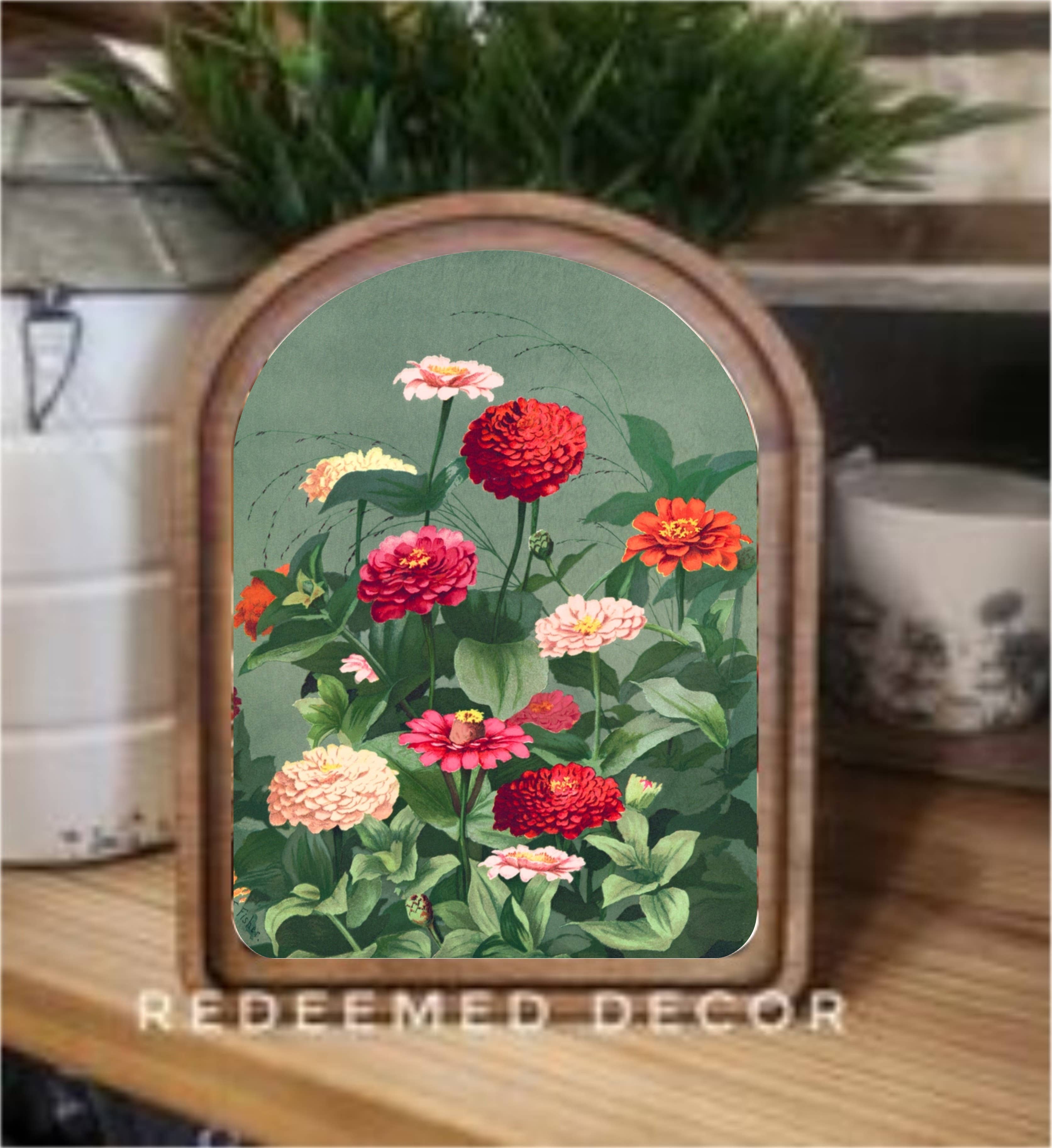 Vintage Zinnias Framed Art