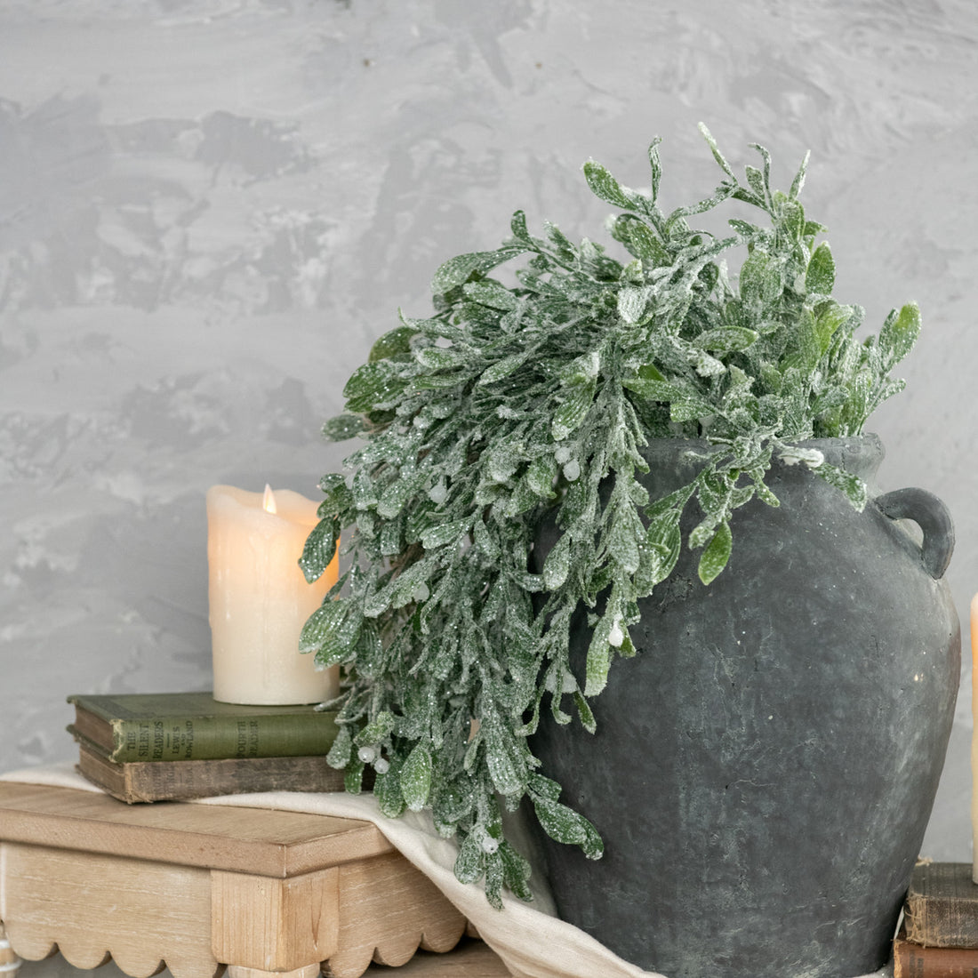 Frosted Mistletoe Hanging Bush