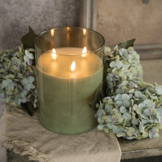 Green 3 Wick 3D Flame Candle