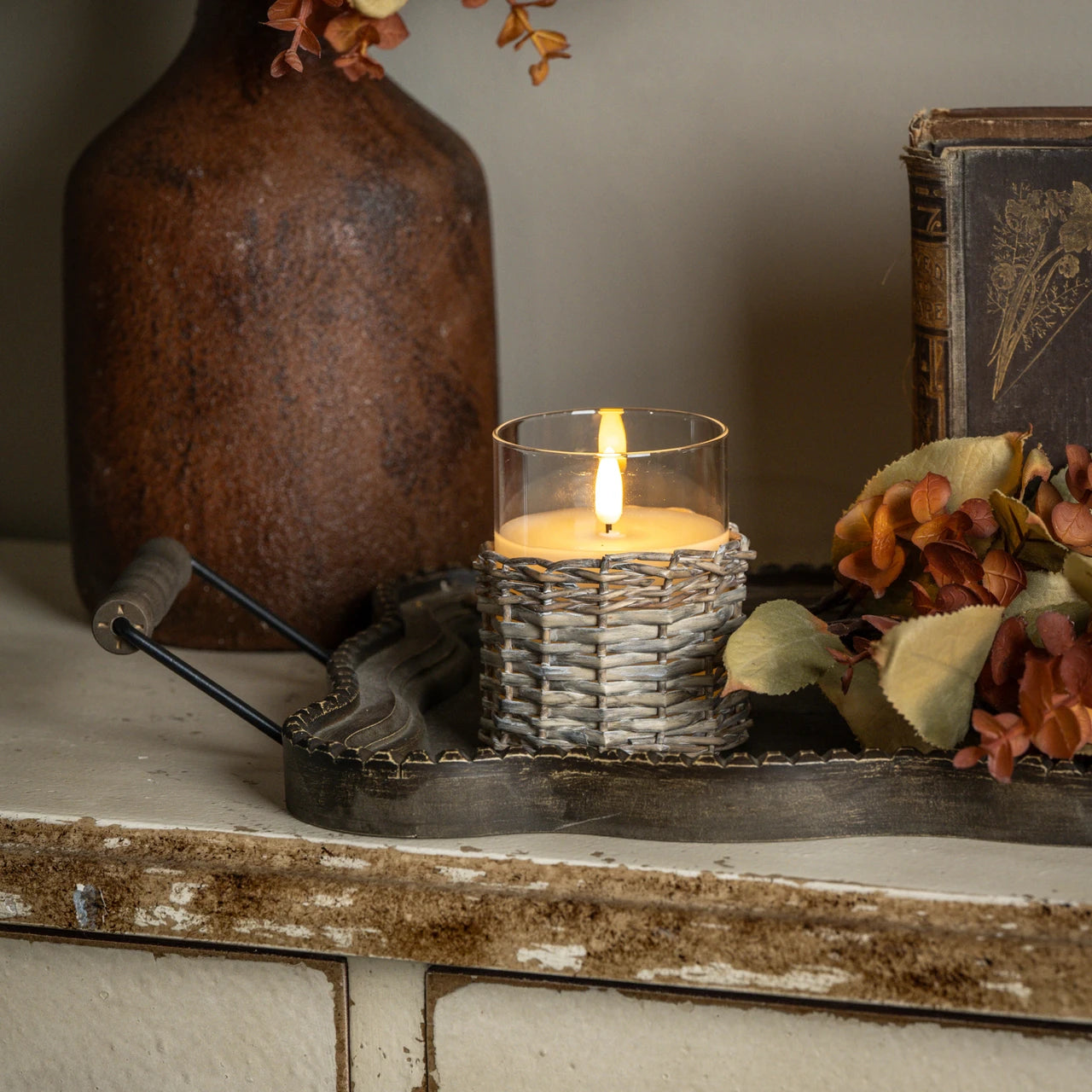 Woven Wicker 3D Flame Candle