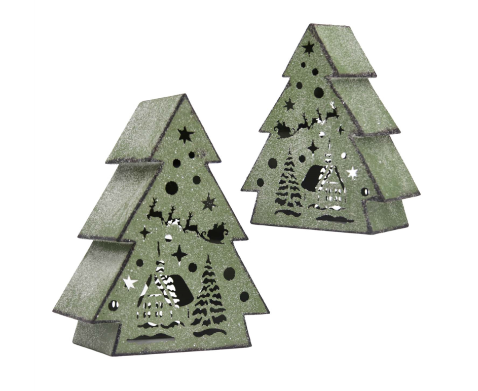 Green Metal Cutout Tree Boxes