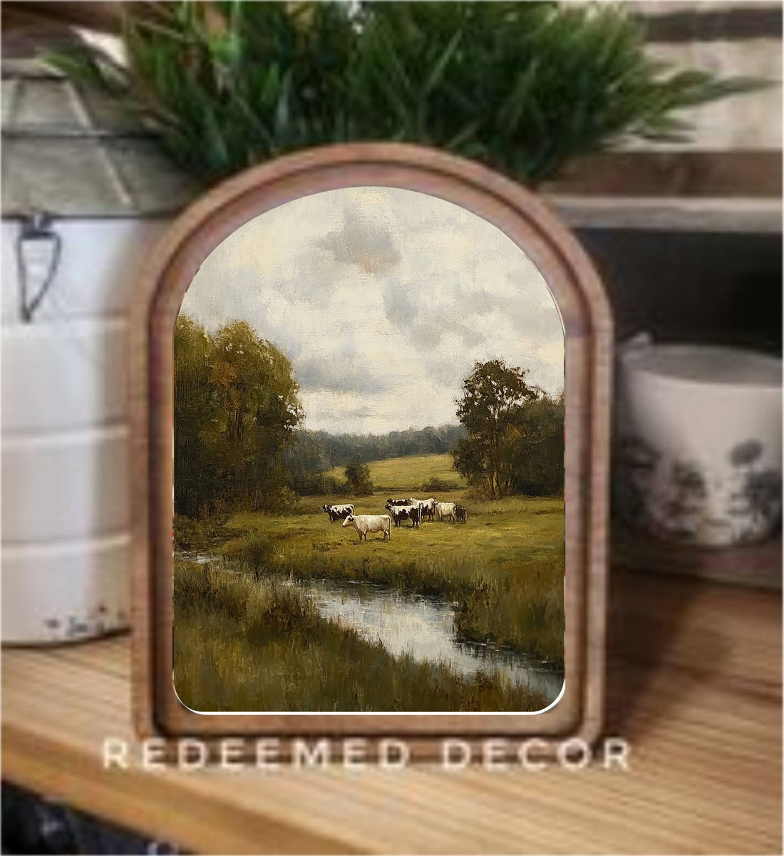 Arch Top Green Pasture Framed Art