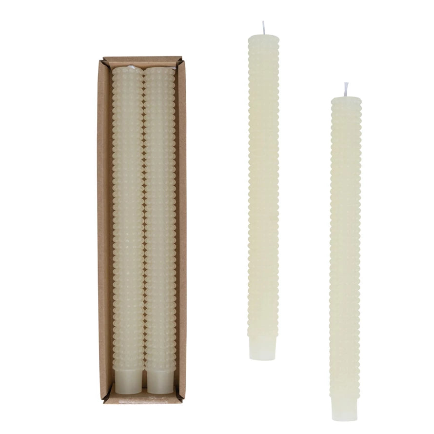 Cream Hobnail Taper Candle - Set 2