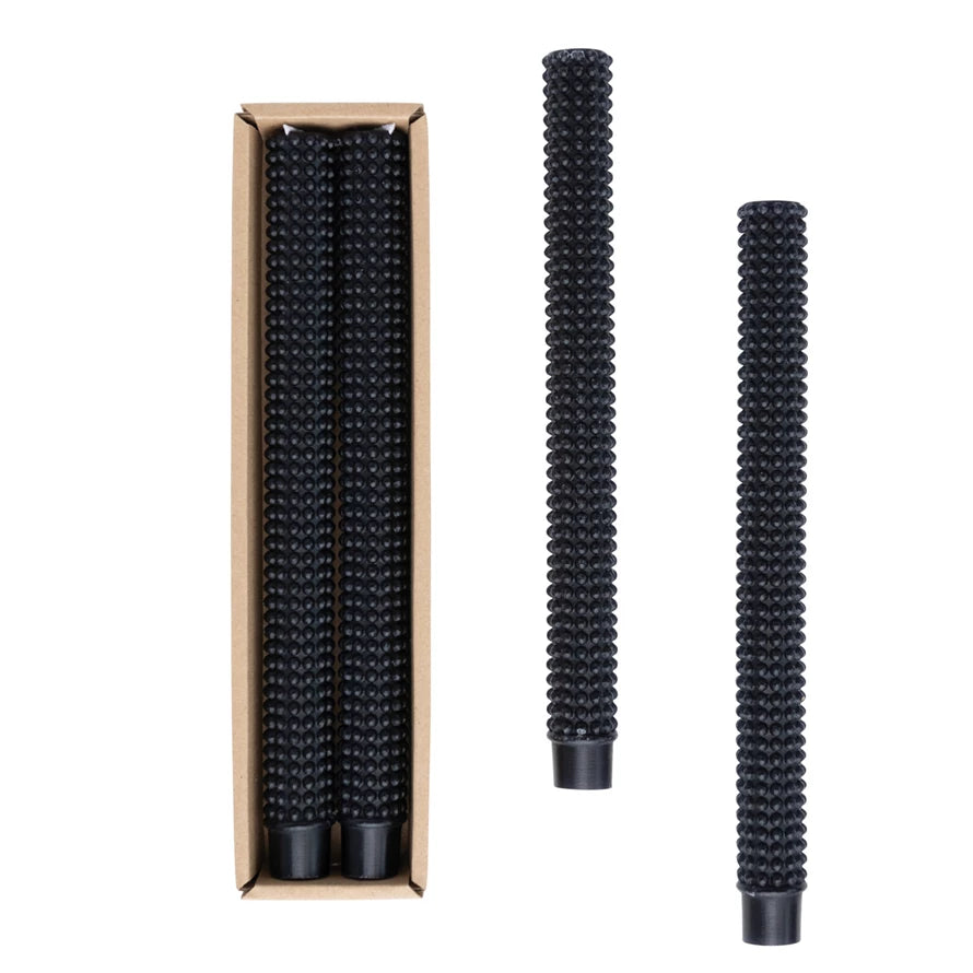 Black Hobnail Taper Candle - Set