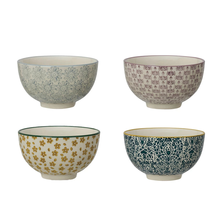 Hand Stamped Stoneware Bowl